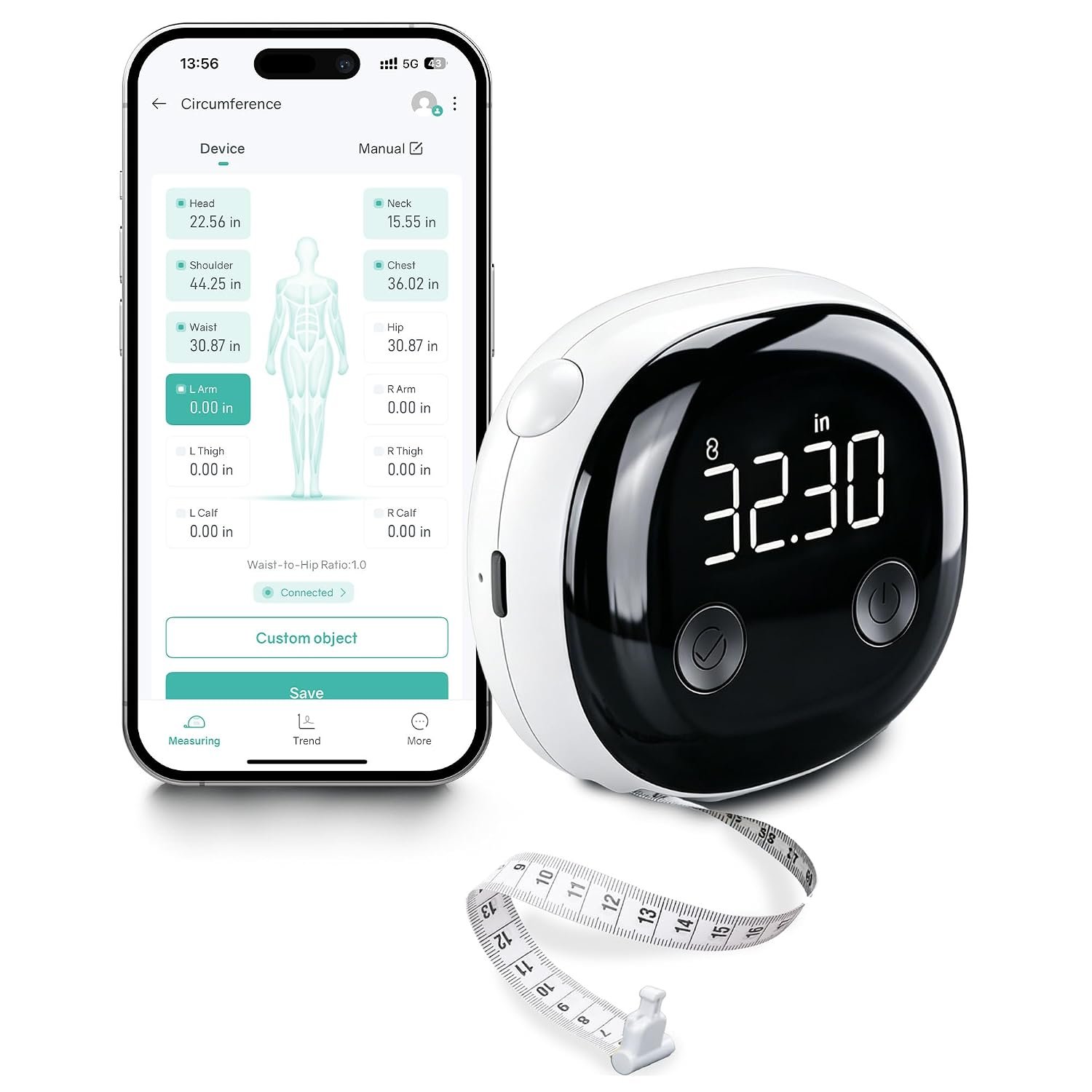 AXV Smart Tape Measure Body, Digital Body Measuring Tape with LED Display, Type-C Charging and Retractable Design, for Muscle Gain,Weight Loss, 60inch/150cm