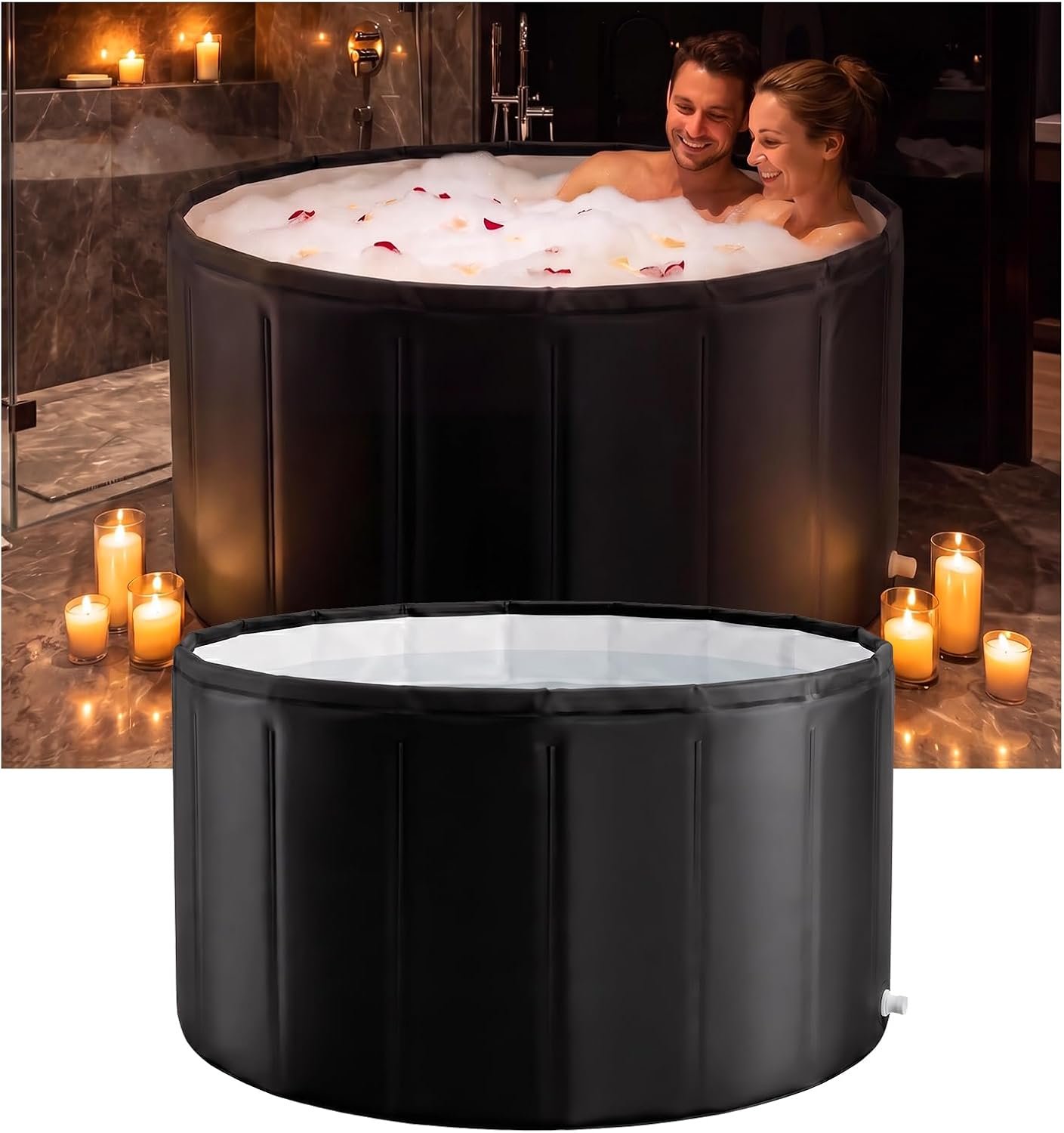 Portable Bathtub for Adults 41.3×26″ Foldable Ice Bath Tub for Shower Bathroom Collapsible Cold Plunge Bathtub
