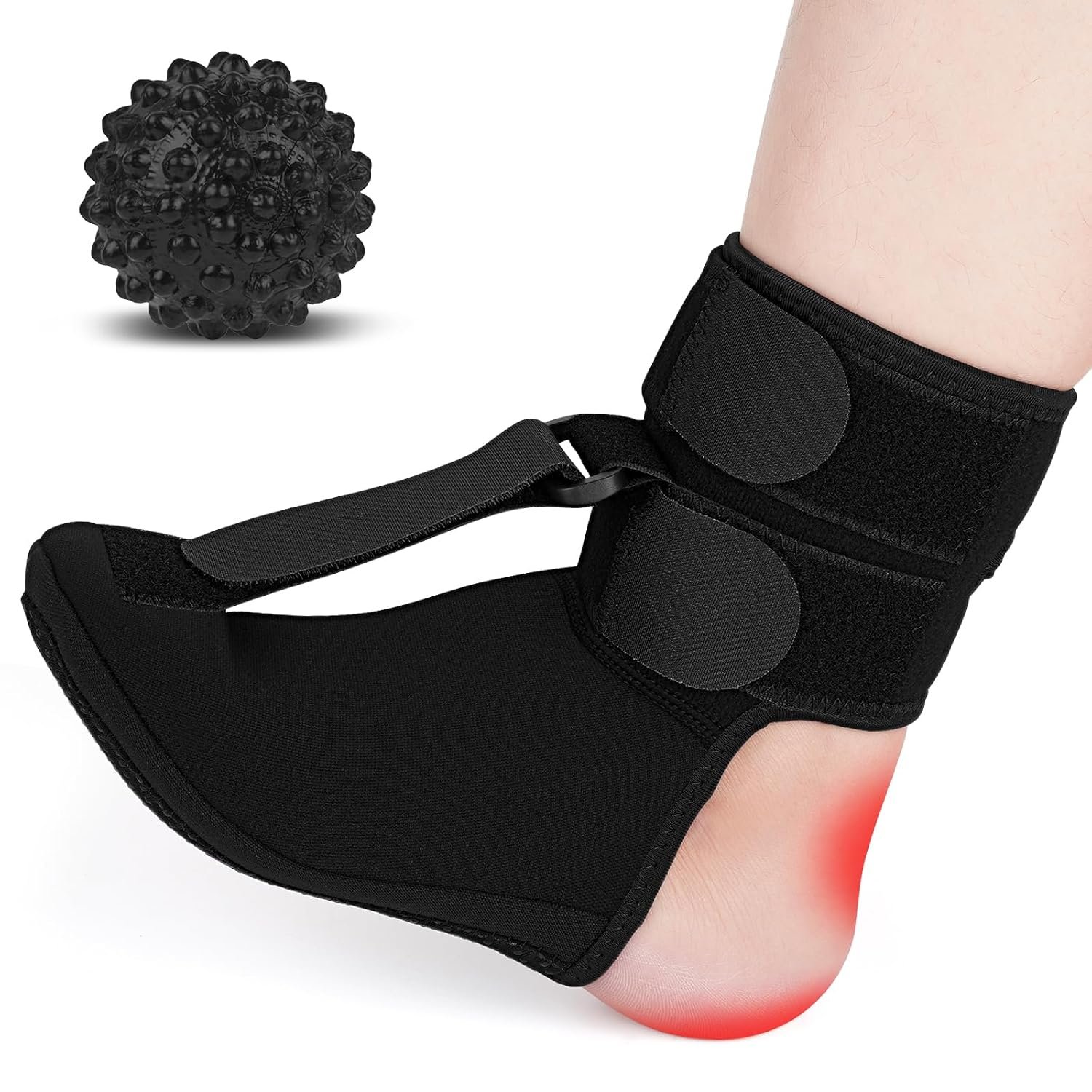 99886 Plantar Fasciitis Night Splint Sock, Upgraded Achilles Tendonitis Brace with Massage Ball for Women & Men, Medium-Black