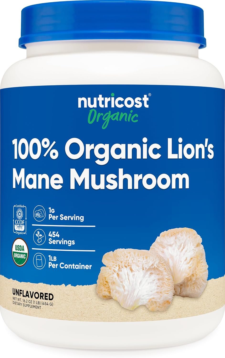 Nutricost Organic Lion’s Mane Mushroom Powder 1LB – Certified USDA Organic