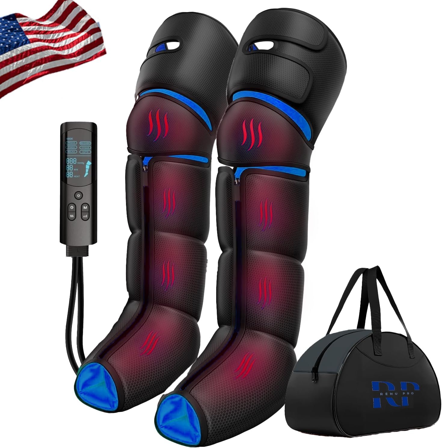 Air Compression Leg Massager with Heat for Feet, Calves & Thighs