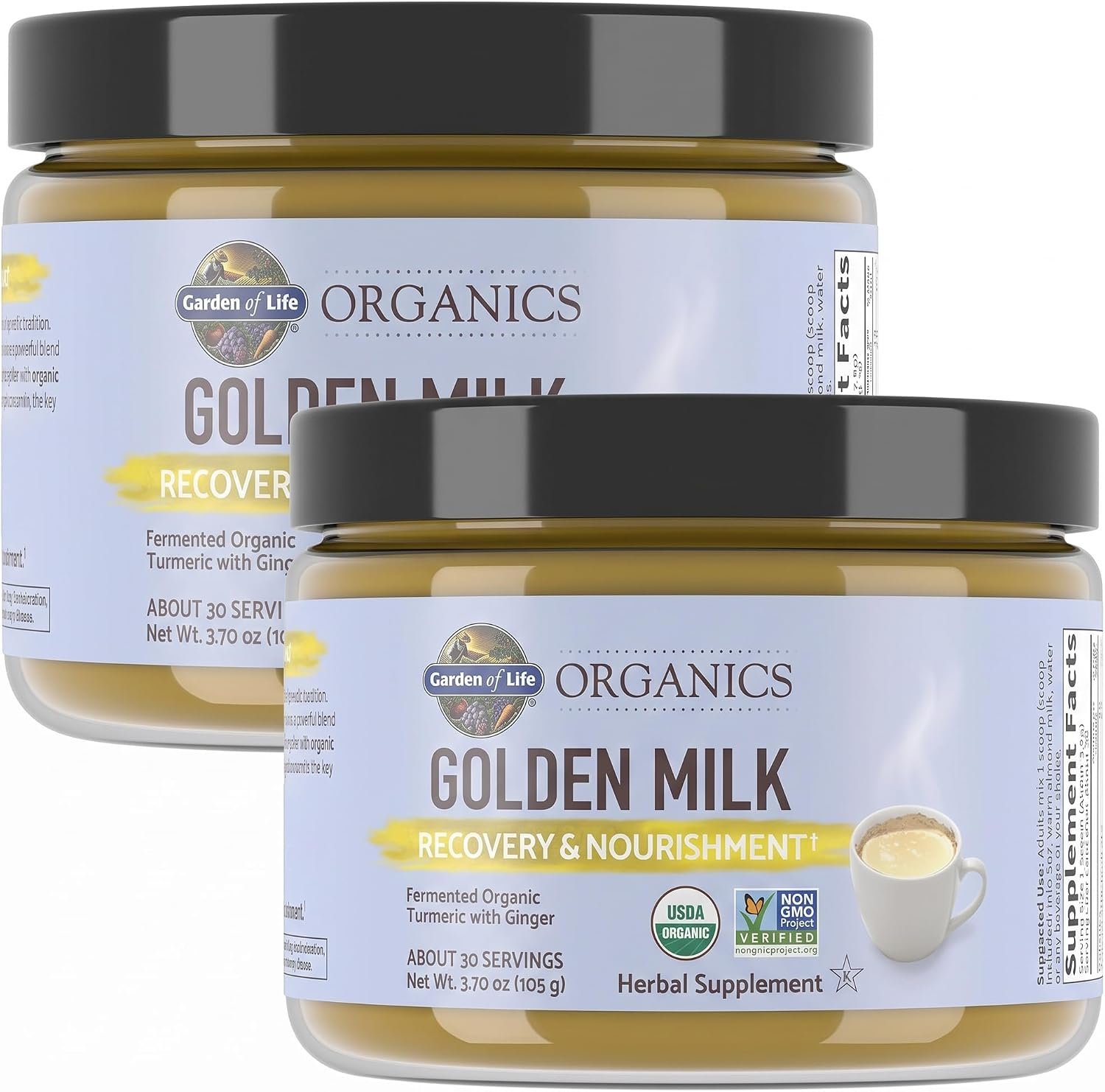 Garden of Life Organics Golden Milk Recovery&Nourishment Powder-44mg Turmeric Curcumin (95% Curcuminoids),Ashwagandha-Organic Non-GMO Vegan&Gluten Free Herbal Supplements,30 Servings,(Pack of 2)