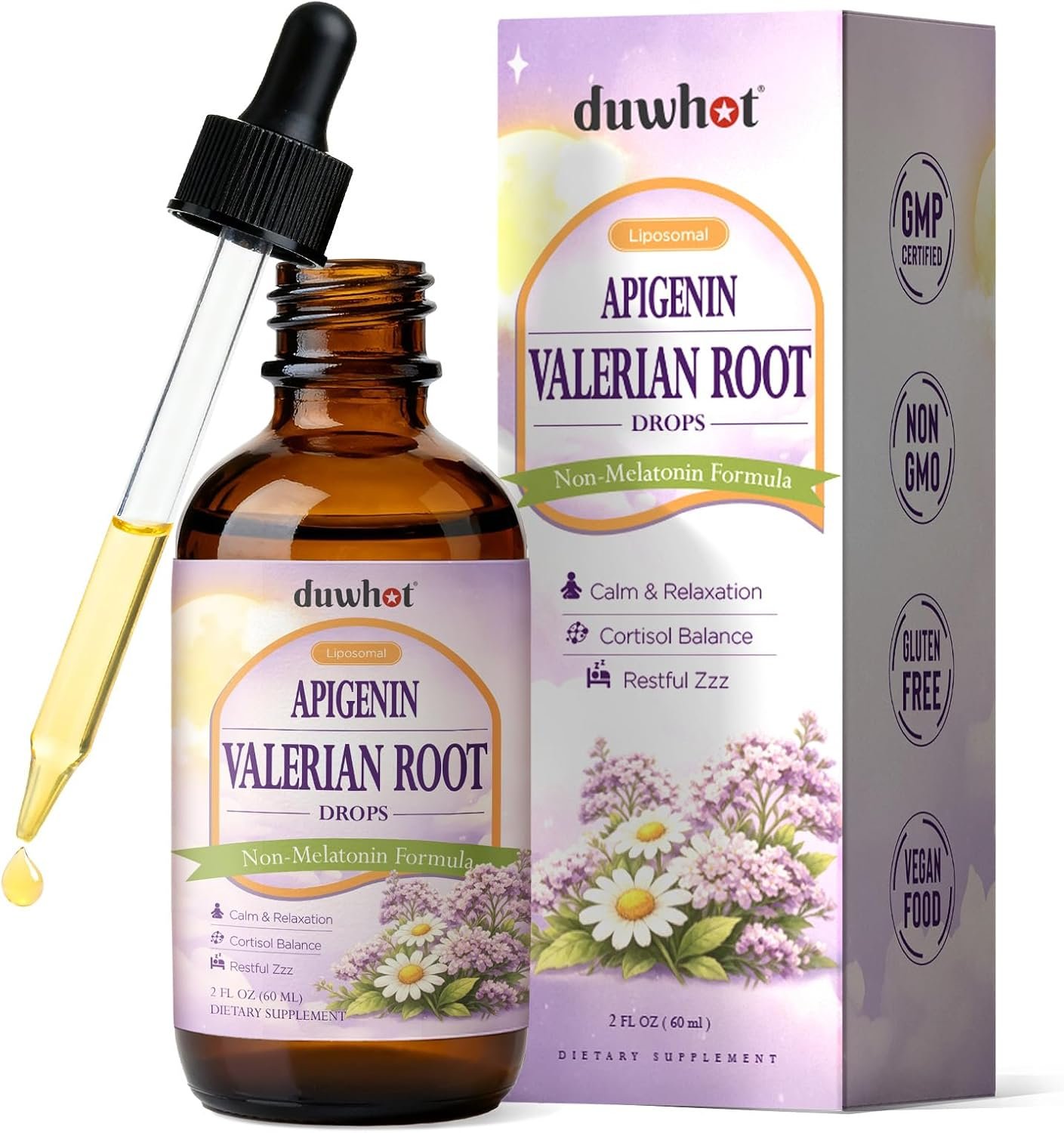duwhot Liposomal Apigenin with Valerian Root Liquid Drops, 2 Fl Oz