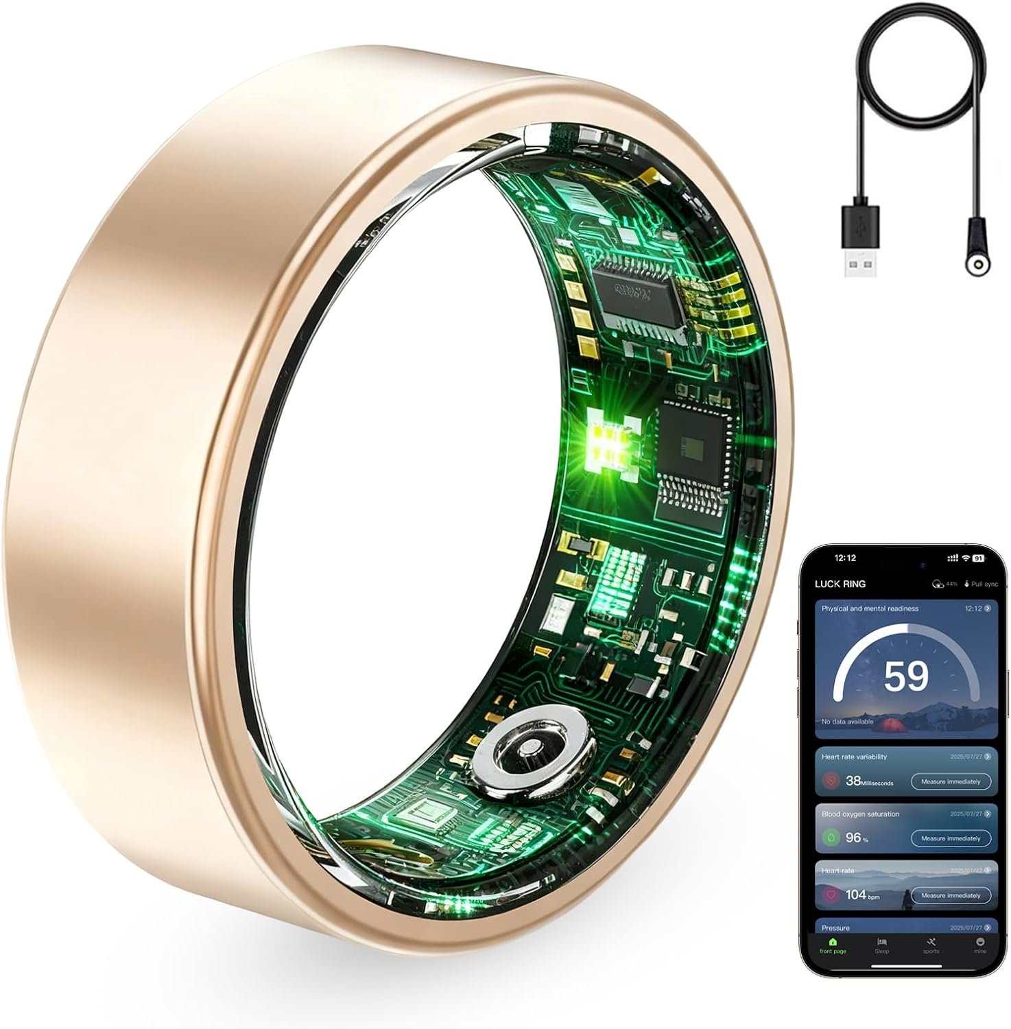 Smart Ring for Women & Men, Fitness Tracker with Heart Rate Monitor, HRV & Sleep Tracking. No Subscription Required. Health & Activity Ring Compatible with iPhone & Android (Rose Gold, #7)
