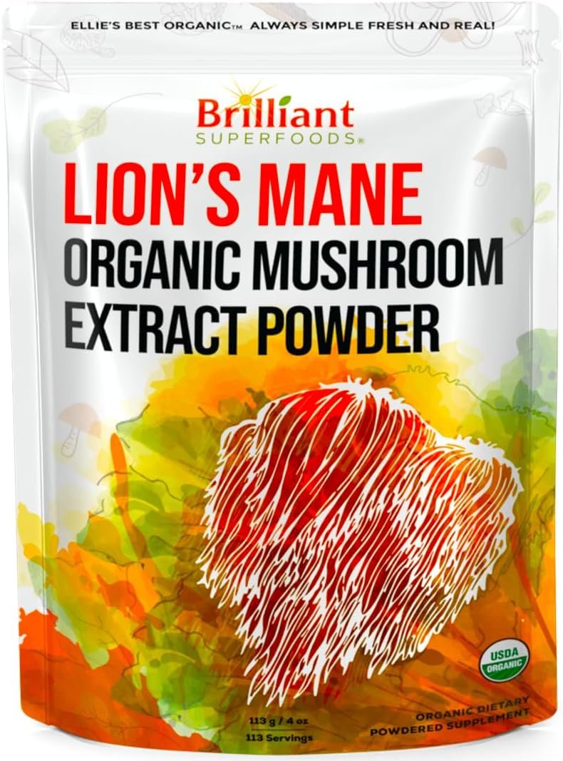 Ellie’s Best Lions Mane Mushroom Extract Powder Supplement Organic 114 Servings – Double Extracted for Highest Potency – Dissolves in Coffee, Tea, Juice etc.4oz