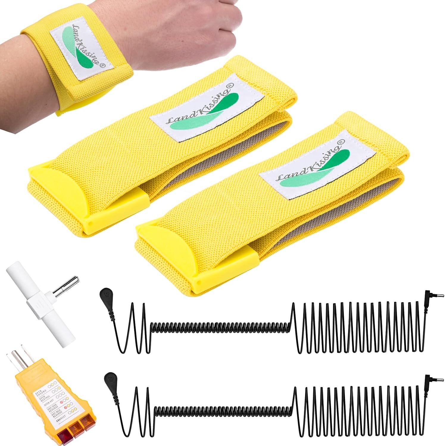 LandKissing Grounding Wrist Band for Sleep, Work & Stress Relief Beige 2PK