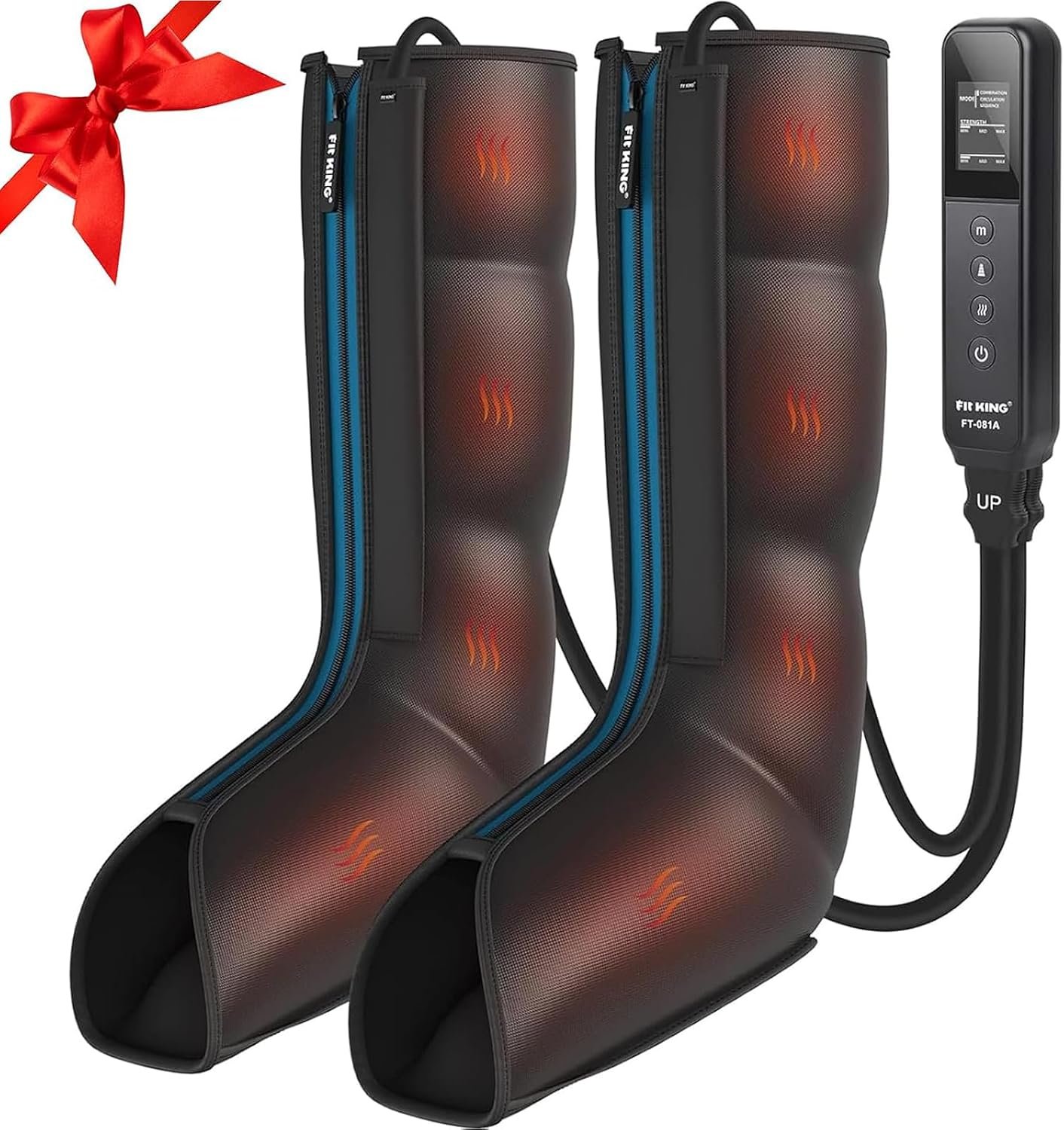 FIT KING Leg Massager with Heat and Compression Therapy – Leg Massage for Circulation, Swollen Leg Pain and Fatigue Relief – Foot Calf Massager Boots – Fathers Day Gift for Dad