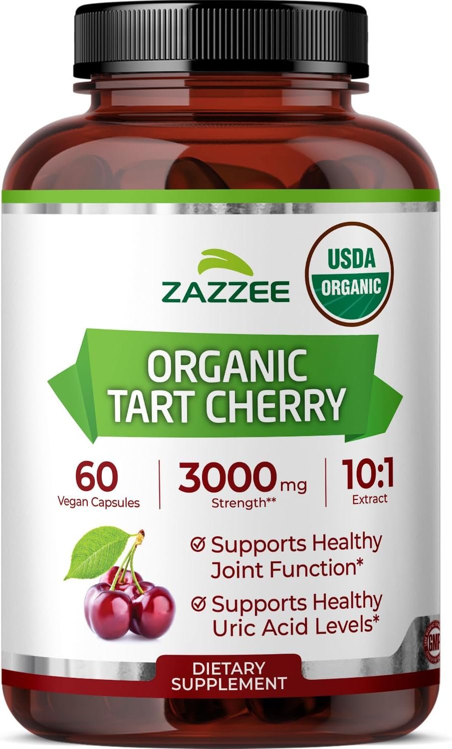 Zazzee USDA Organic Tart Cherry 10:1 Extract, 60 Capsules, 2 Month Supply
