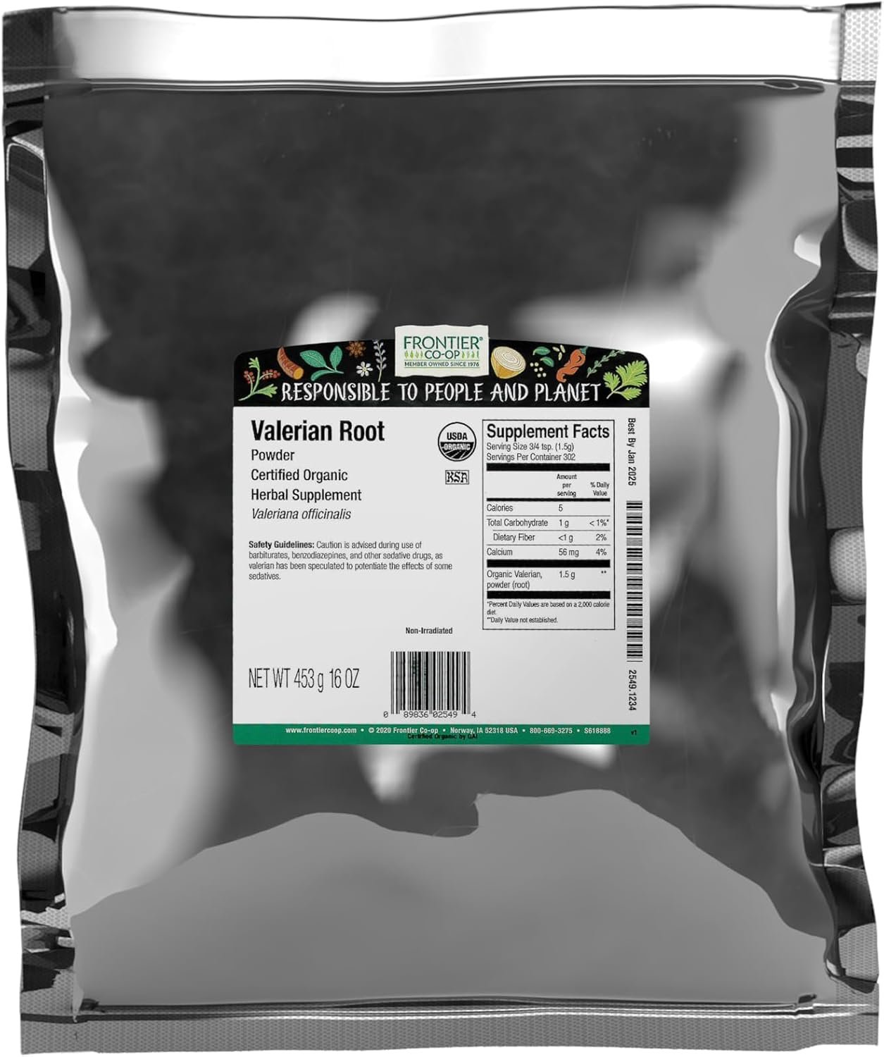 Frontier Co-op Organic Valerian Root, Cut and Sifted, Kosher Certified, 16 Oz, Bulk Bag – For Teas, Stews and Soups, and Skin Care