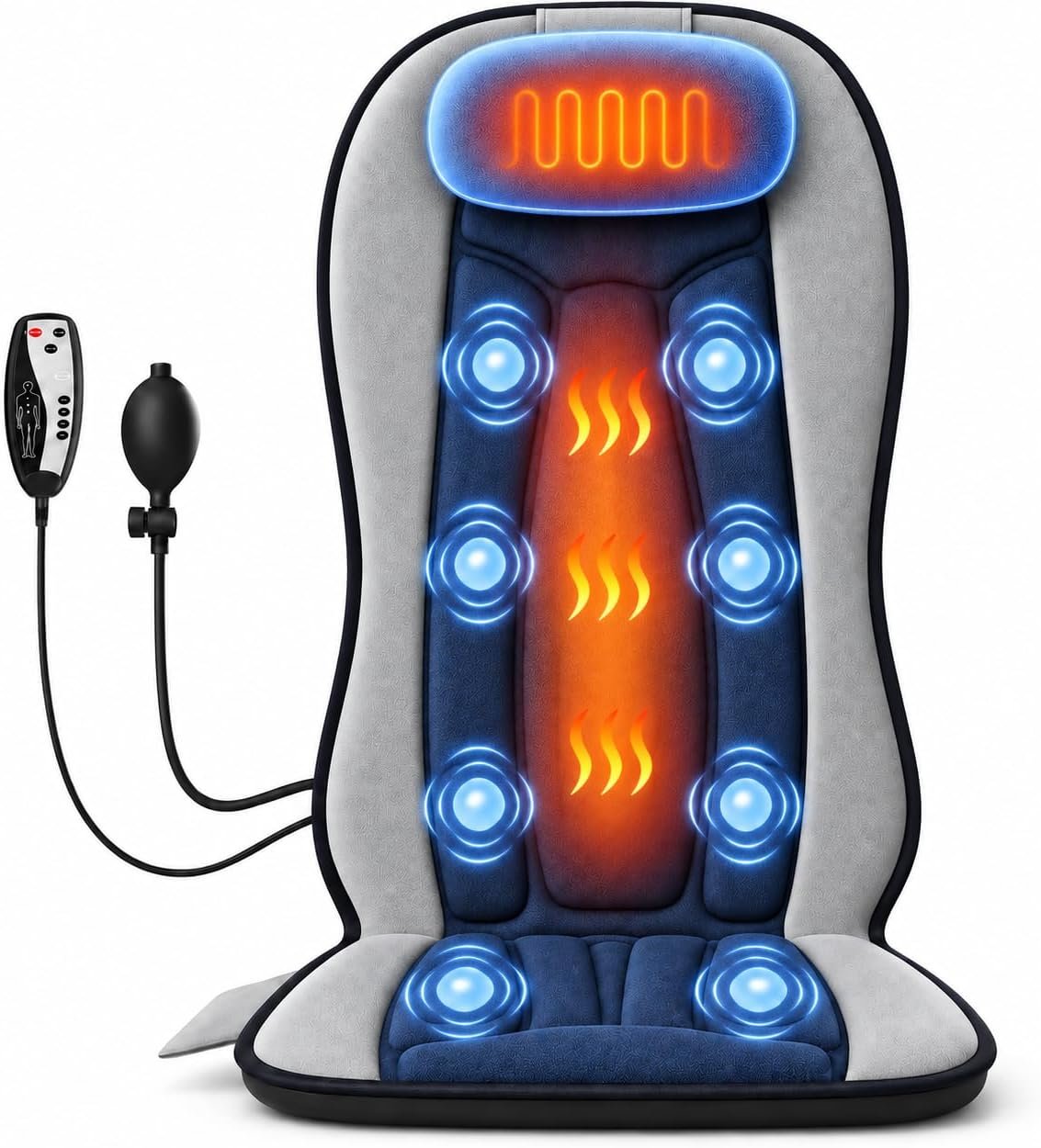 Vibration Back Massager for Chair with Heat, Massage Seat Cushion with Adjustable Neck Support Pillow & Heating Zones, Short Plush Cover Comfortable Pad for Office & Home, Gift for Dad & Mom