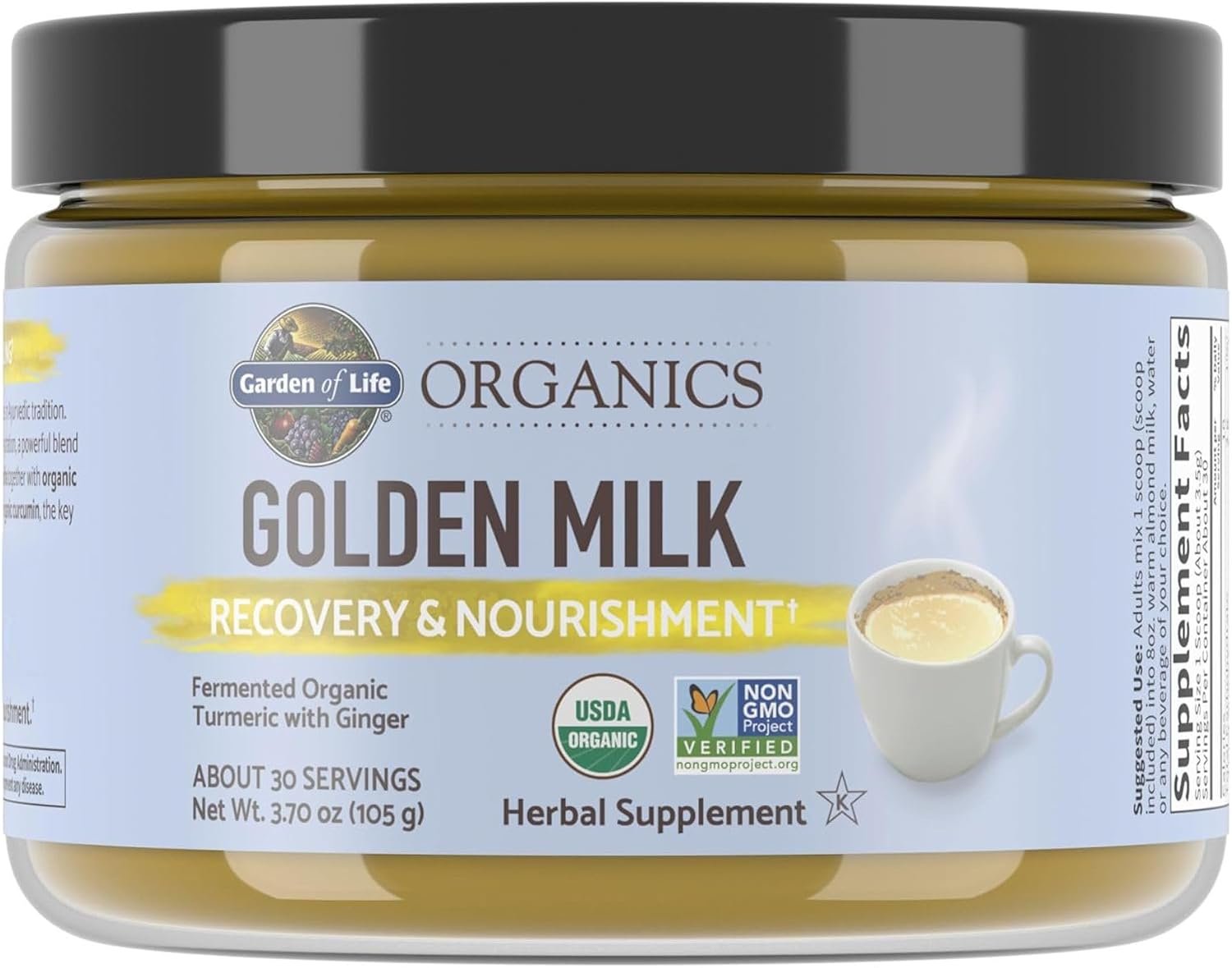 Garden of Life Organics Golden Milk Powder, Gluten-Free, Vegan, 30 Servings