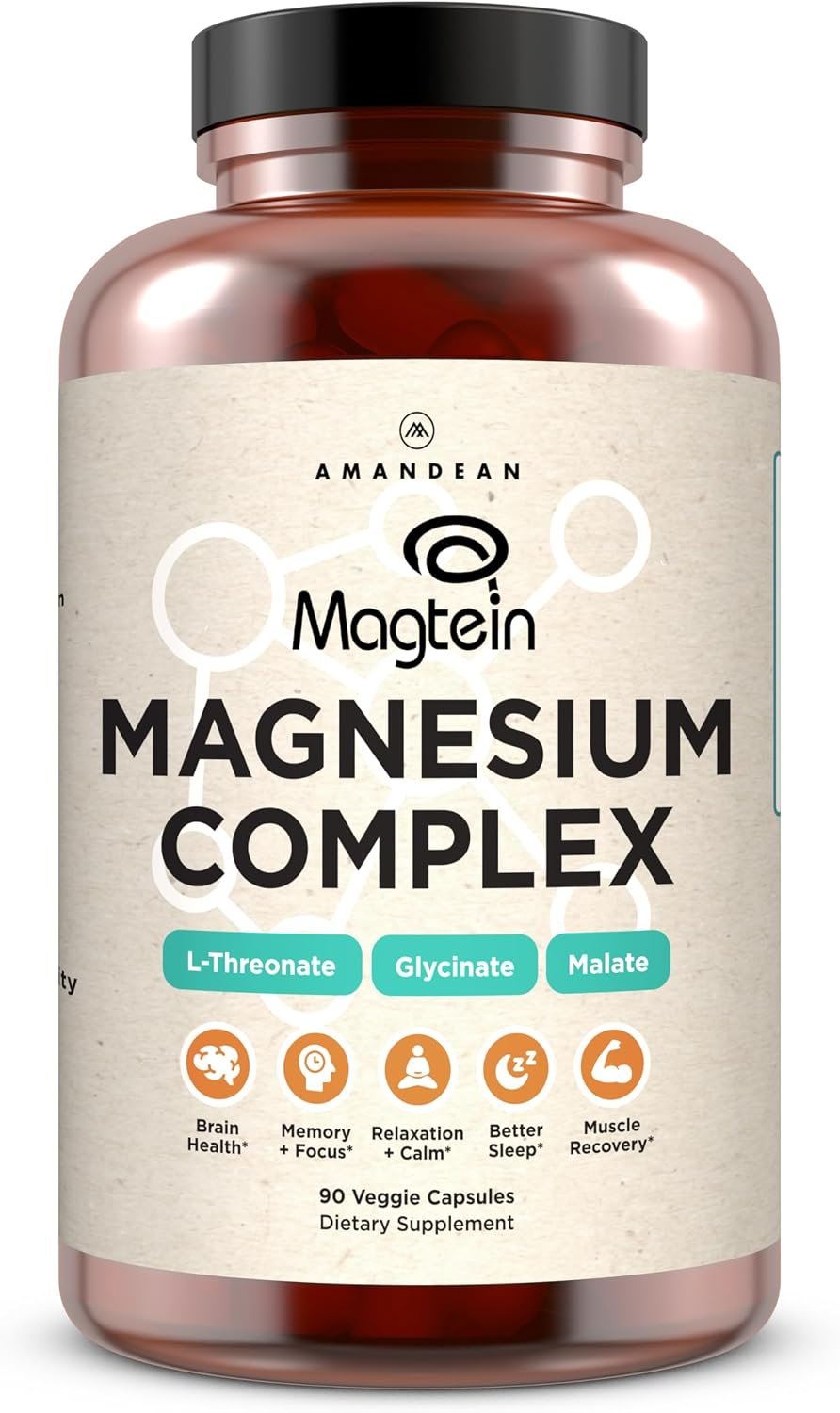 AMANDEAN Magtein Magnesium Complex: L-Threonate, Glycinate, Malate, 90ct