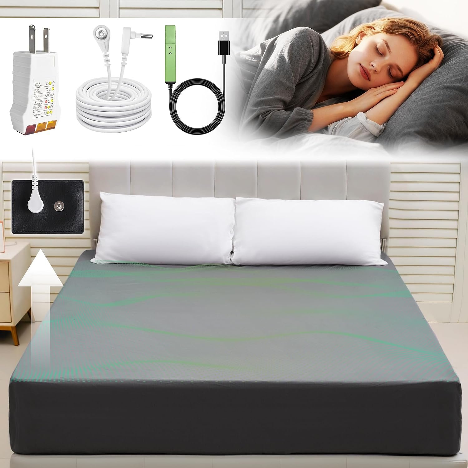 Earth Grounding Sheets Queen Deep Pocket 10% Silver Fiber+90% Organic Cotton, Fitted Earth Grounded Bed Sheets Bed Grounding Kit Fitted Grounding Sheet for Improved Sleep (Gray, Queen – 60″x80″x16″)