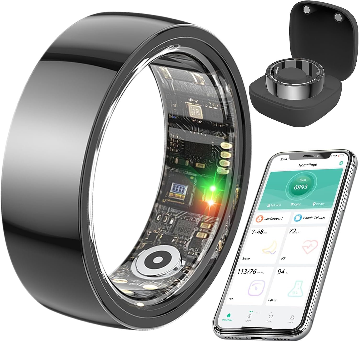 Smart Health Ring,Fitness Rings Tracker with Blood Pressure Monitor Heart Rate Blood Oxygen Sleep Monitor IP68 Waterproof Step Counter Calorie Tracker Health Rings for Women Men Android iOS Phones