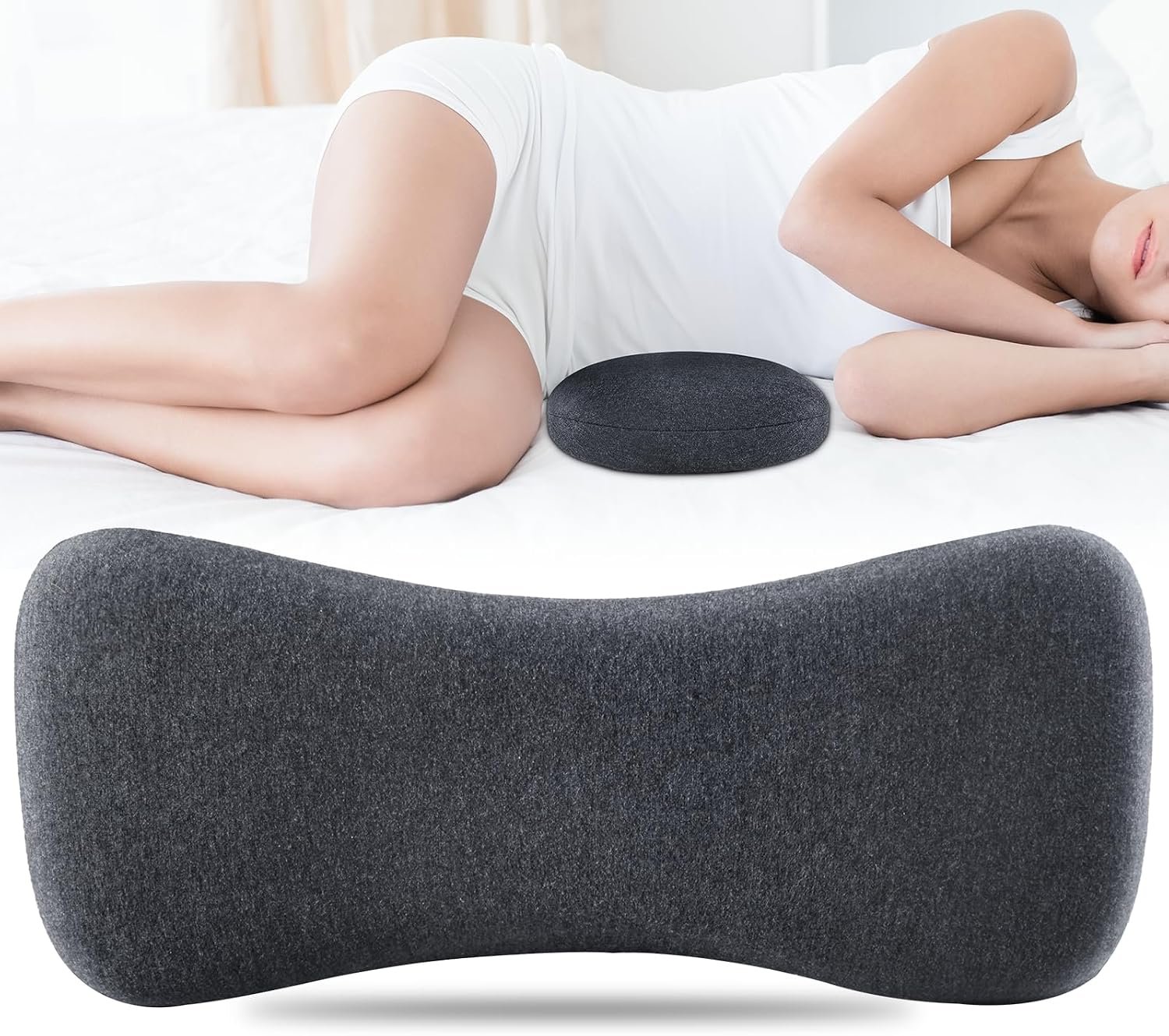 Hapiclody Lumbar Support Pillow for Sleeping Memory Foam Lumbar Pillow for Lower Back Pain Relief Back Support Pillow for Side,Back and Stomach Sleepers-Bed Wedge Bolster Pillow Bed Rest Pillow (Gray)