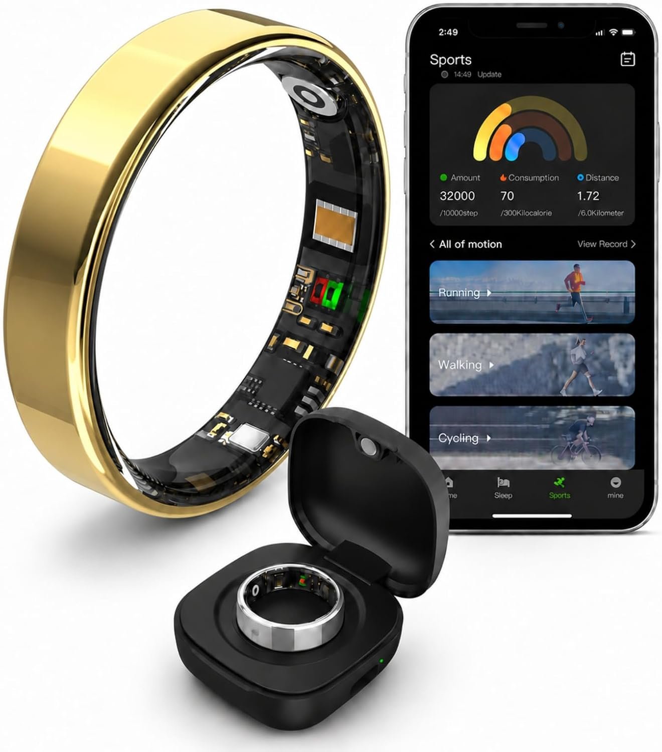 Smart Ring for Women Men, Fitness & Health Tracker with Heart Rate, Blood Oxygen, HRV, Stress, Sleep & Step Tracking, 5ATM Waterproof Smart Ring for iPhone & Android, No Subscription Fee