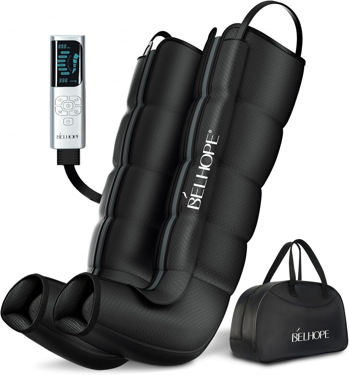 Leg Compression Massager for Circulation and Pain Relief, Full Leg 5-Zone Compression Boots with 10 Air Chambers, 12 Levels, Foot and Leg Massager for Muscle Recovery for Athletes, Black