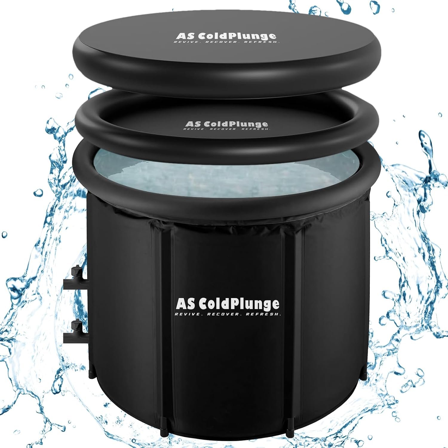 AS ColdPlunge XL Ice Bath Tub for Cold Plunge, Portable Ice Pod with Lid & Cover, 100Gal Inflatable Ice Plunge Tub with 2 Drain Valves for Chiller Connection, Cold Therapy Recovery, Indoor Outdoor Use