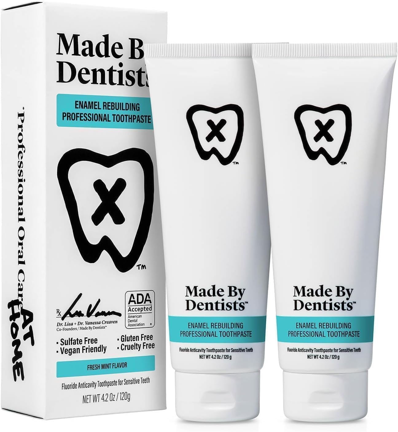 Made by Dentists Professional Enamel Rebuilding Toothpaste – 2 Pack – Remineralizing Nano Hydroxyapatite Toothpaste with Sodium Fluoride, ADA Approved, Vegan, 2 x 4.2oz