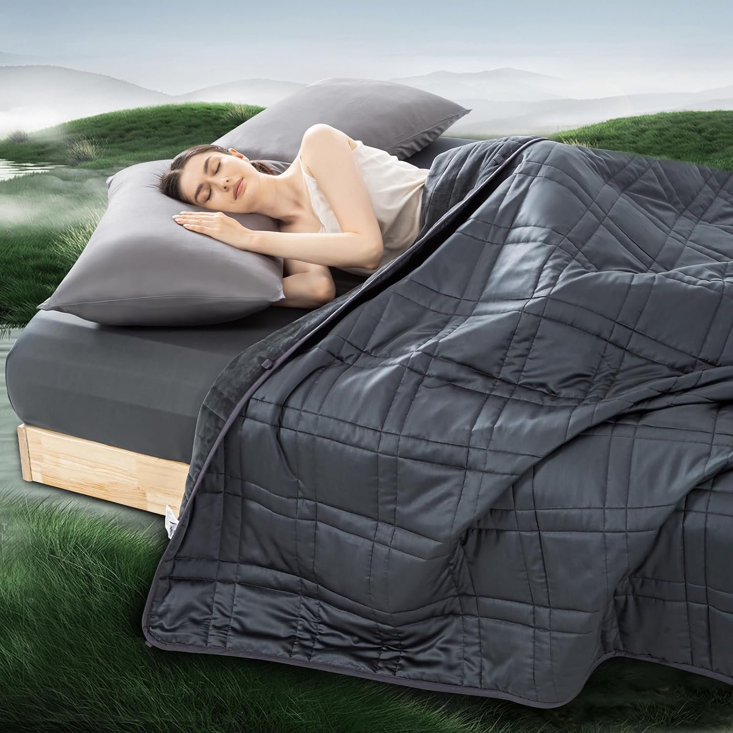 Weighted Blanket King Size 25lbs(88”x104”, Dual-Sided), Reversible King Weighted Blanket with Cozy Warm Velvet & Cooling Tencel Fabric for Adults & Couple All Season – Carry Bag Included, Dark Grey