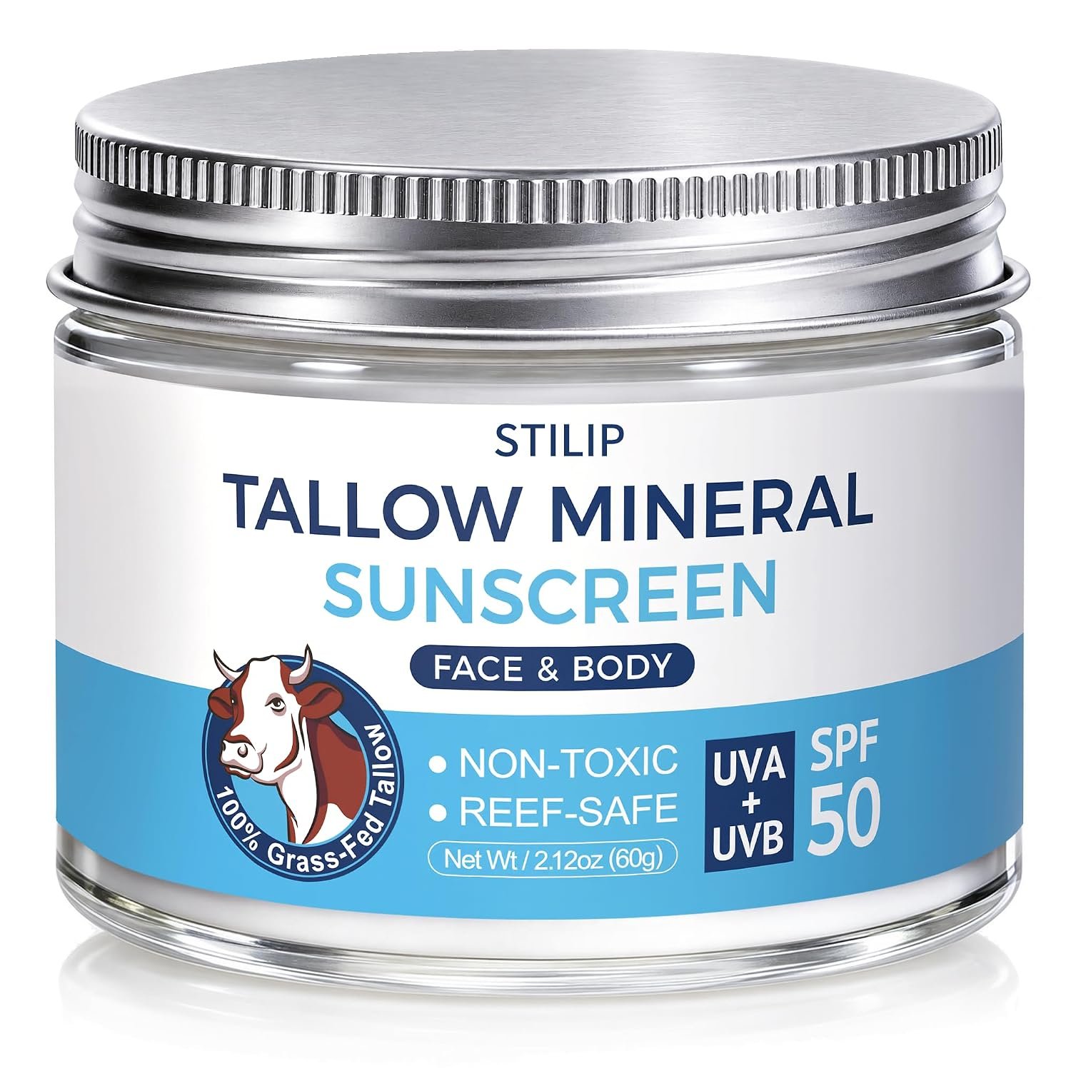 STILIP Beef Tallow Sunscreen SPF 50, Mineral Face & Body Cream, 2.12 oz