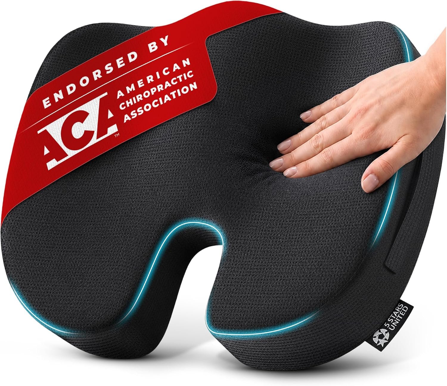 5 STARS UNITED Seat Cushion – Memory Foam Chair Pad for Tailbone Pain Relief – Ergonomic Support for Coccyx, Sciatica & Butt – Office, Desk & Gaming Chair, Car Seat, Wheelchair, Airplane, Black