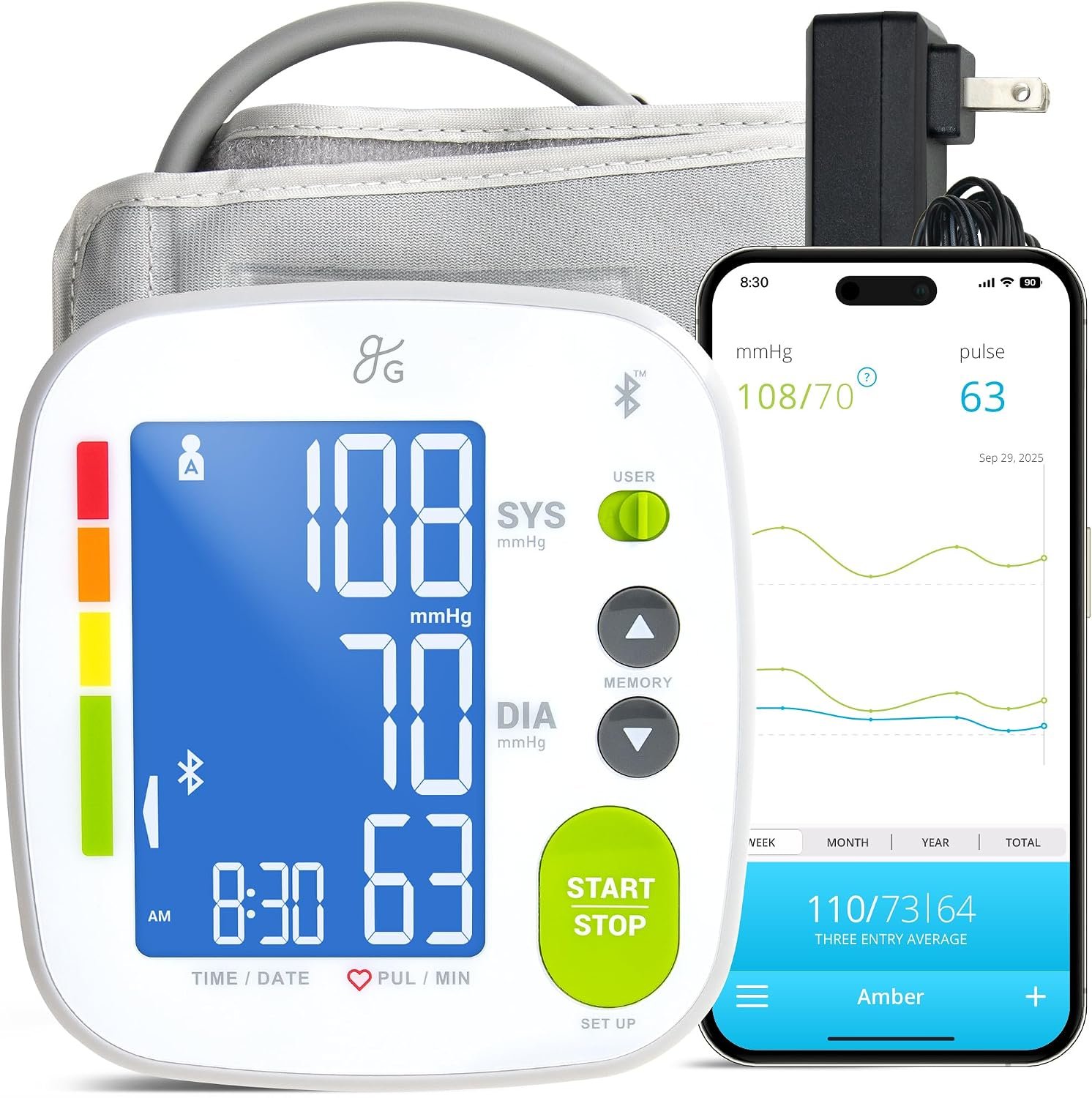 Greater Goods Bluetooth Blood Pressure Monitor for Home Use, Upper Arm Cuff