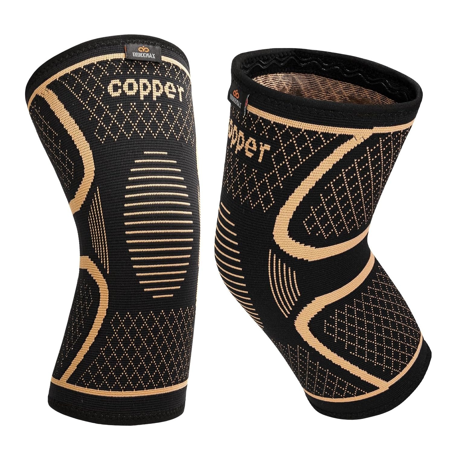 INDEEMAX Copper Knee Brace for Women Men 2 Pack, Knee Compression Sleeve for Knee Pain, Arthritis, Running,Sports and Recovery Support, M