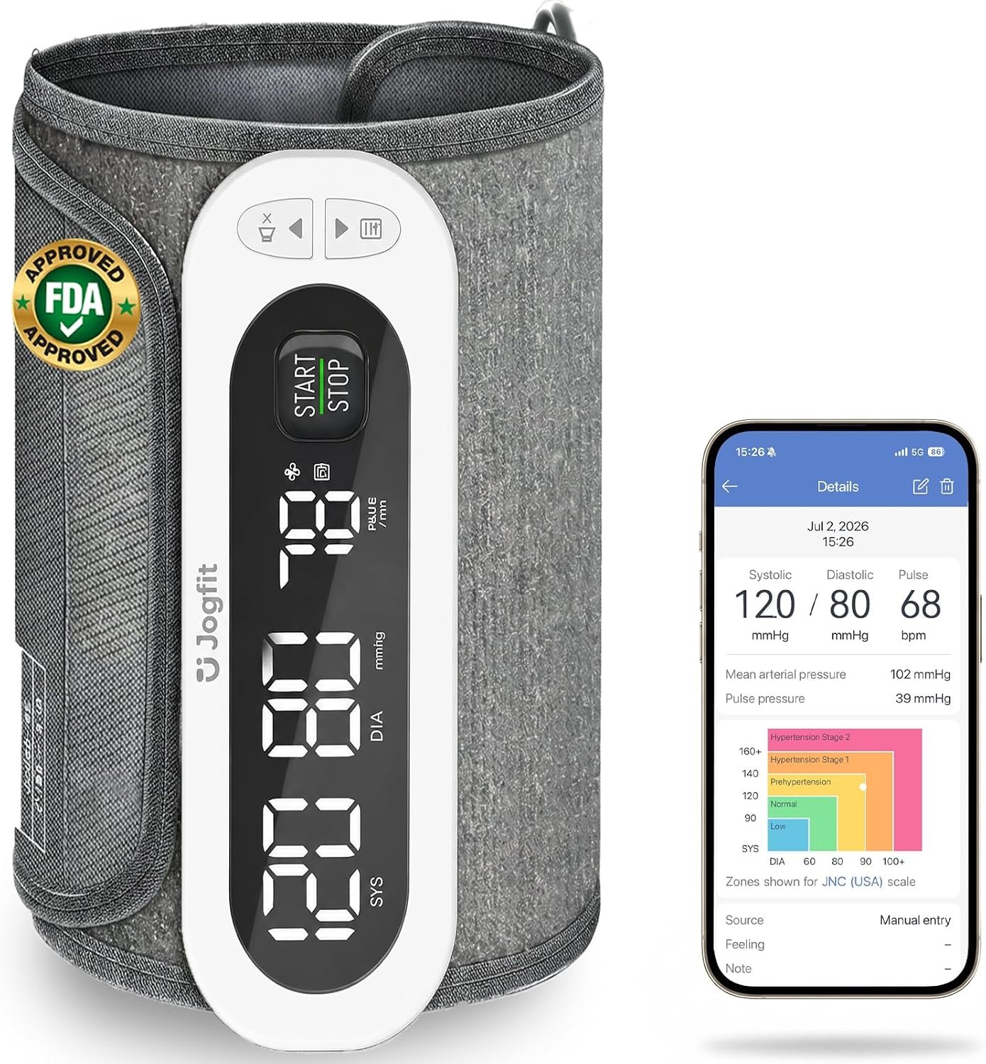 Wireless Blood Pressure Monitor, Upper Arm BP Cuff with Voice and LED Indicator, Fits 8.7–16.5″ Cuff, 150-Use Battery, FDA Cleared, Irregular Heartbeat Alert, for iOS/Android (White)