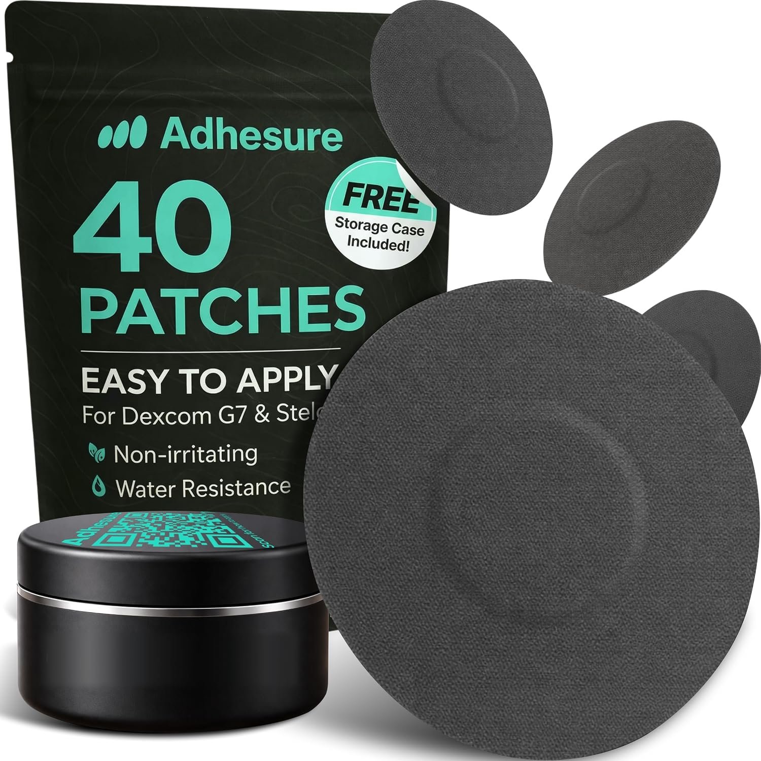Adhesive Patches for Dexcom G7 & Stelo CGM – Waterproof & Sweatproof Over Patches – Overpatches for Continuous Glucose Monitor Sensor Protection, Black – 40 Patches