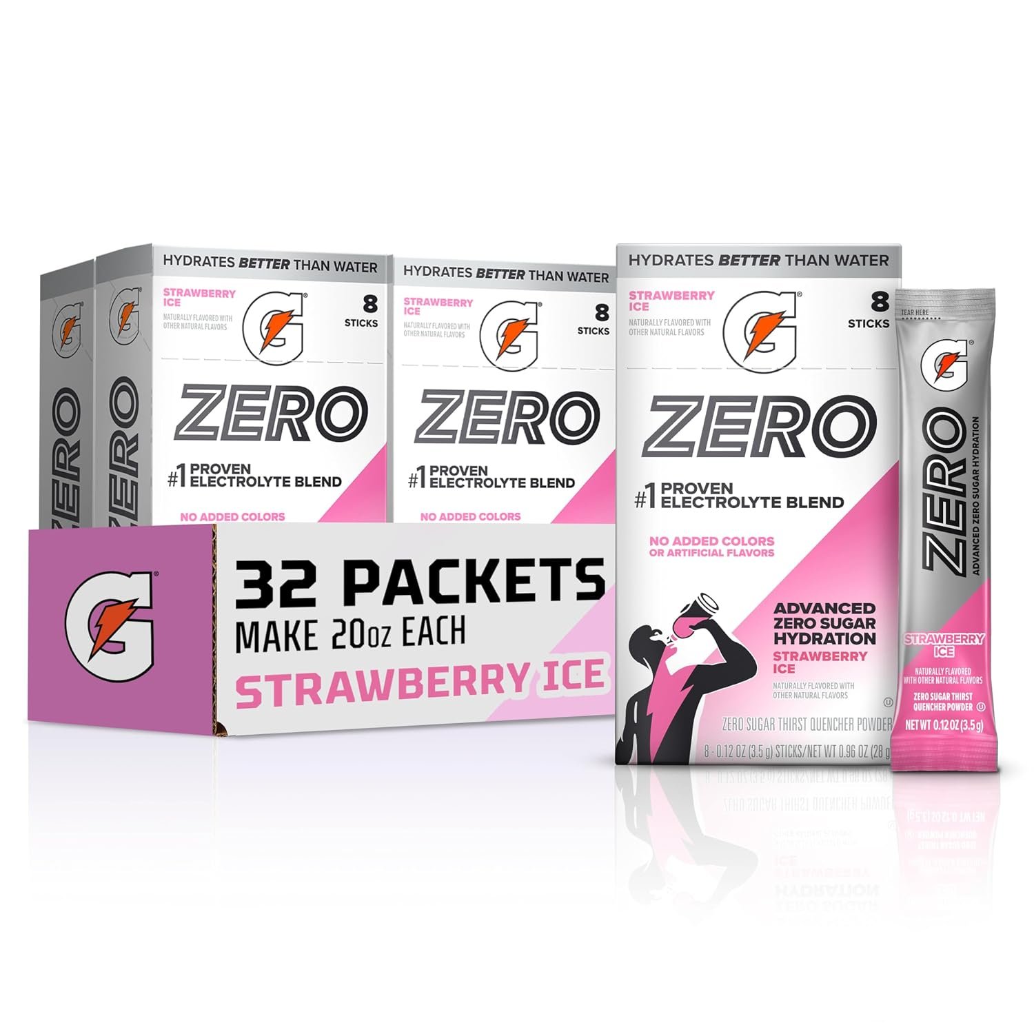 Gatorade Zero Sugar Powder, Strawberry Ice, (32 Servings)