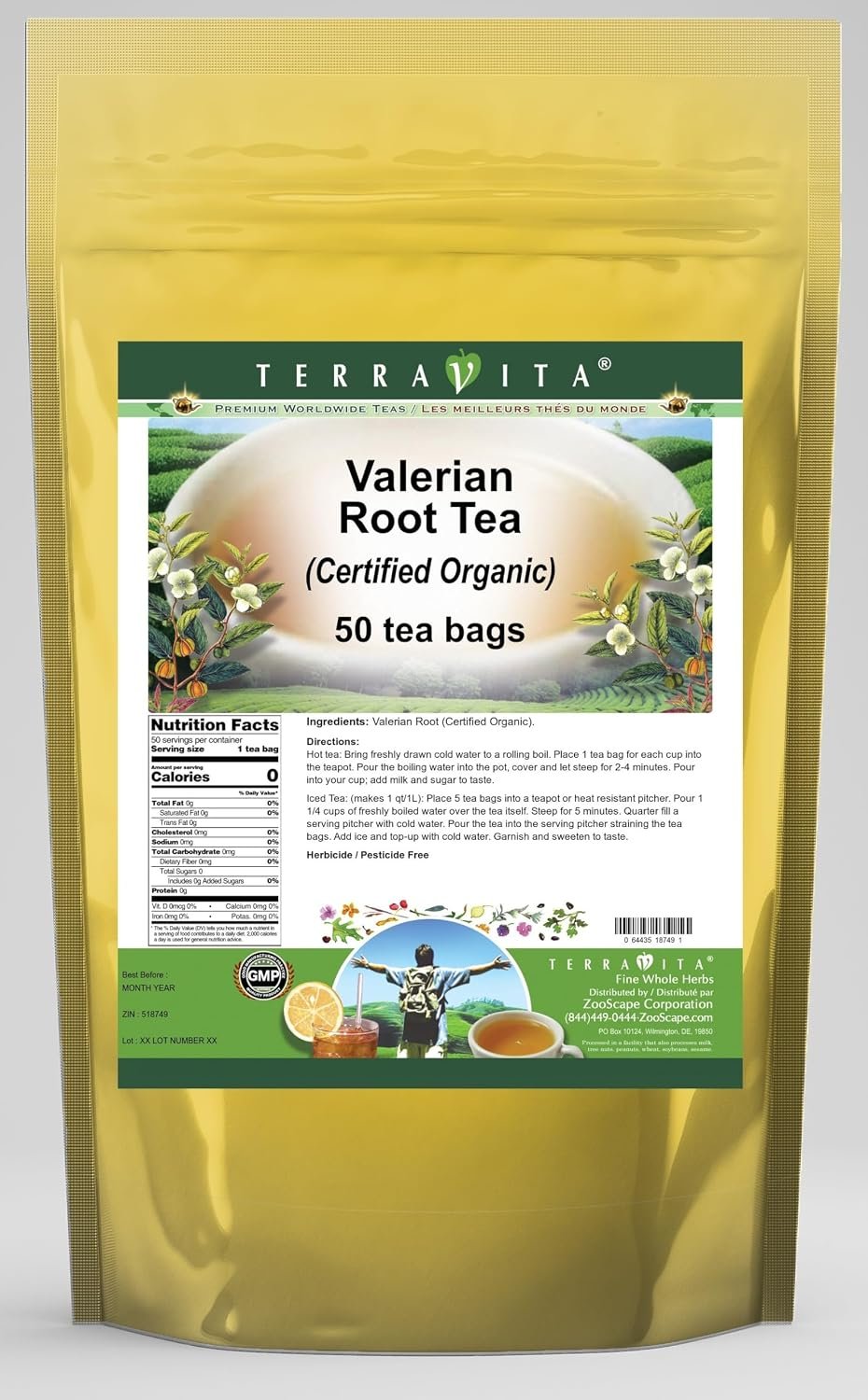 Valerian Root (Certified Organic) Tea (50 tea bags, ZIN: 518749)