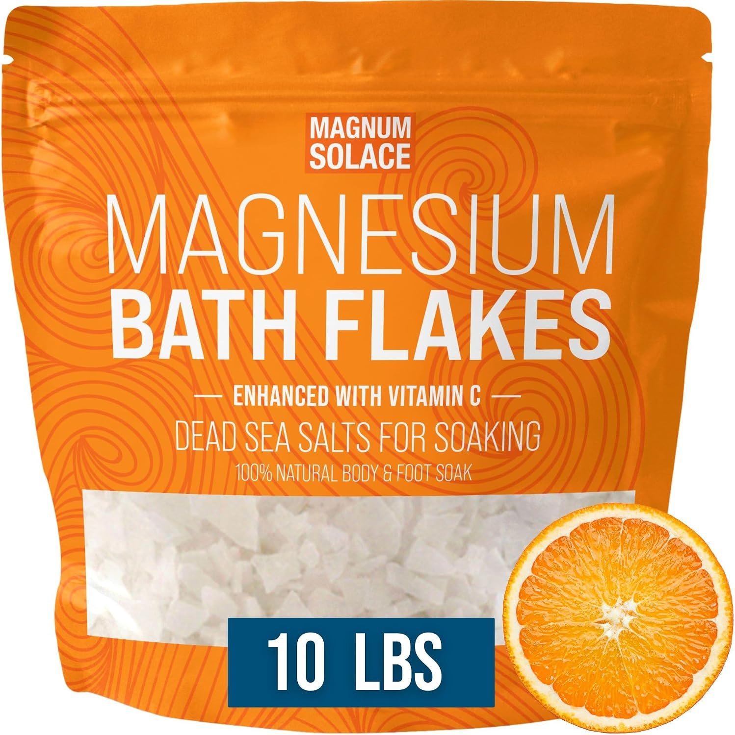 Magnesium Flakes for Bath – Magnesium Chloride Flakes – Dead Sea Salts for Soaking – Enhanced with Vitamin C Crystals, 10 LBS