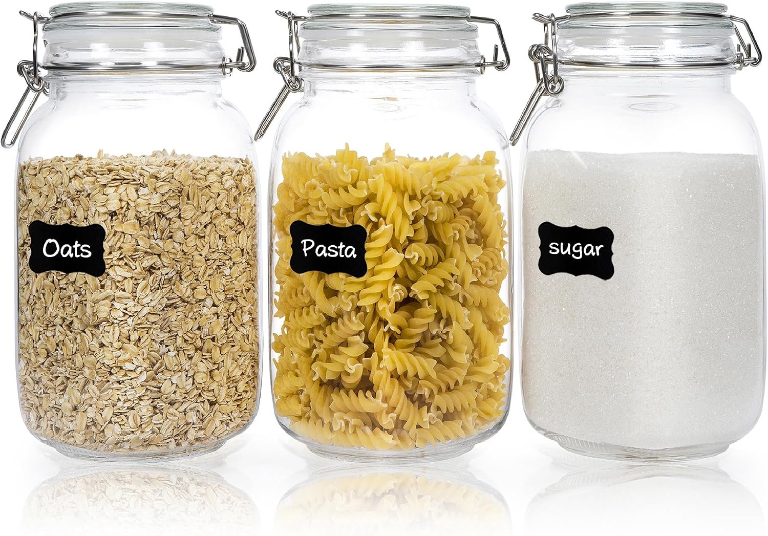 CHEFSTORY 50oz Glass Food Storage Jars with Airtight Clamp Lids, 3 Pack