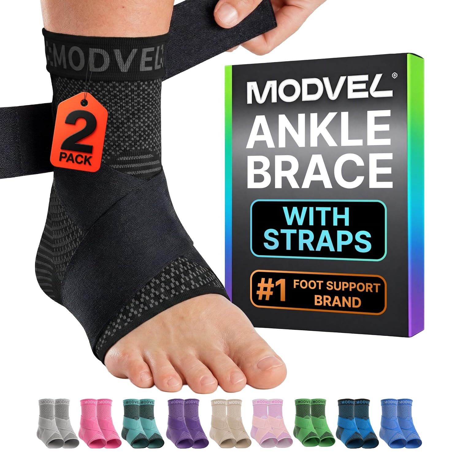Modvel Foot & Ankle Brace Socks with Adjustable Support Strap – Compression Sleeve for Sprained Ankle, Plantar Fasciitis Relief Tendonitis & Arthritis, Stabilizing Foot & Ankle Support for Women & Men