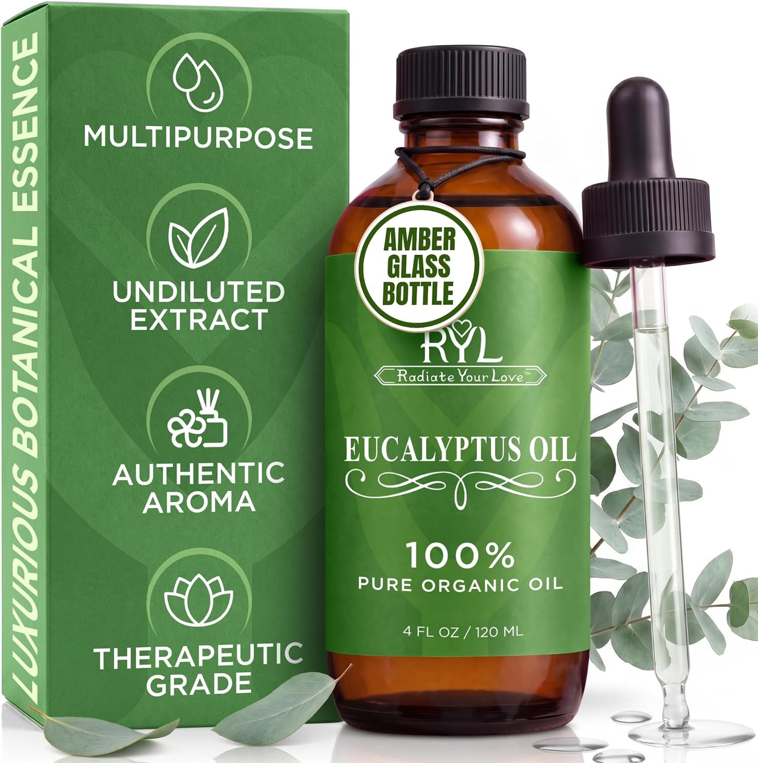 Eucalyptus Essential Oil, Large 4 Fluid Ounce, 100% Pure Organic Therapeutic Grade