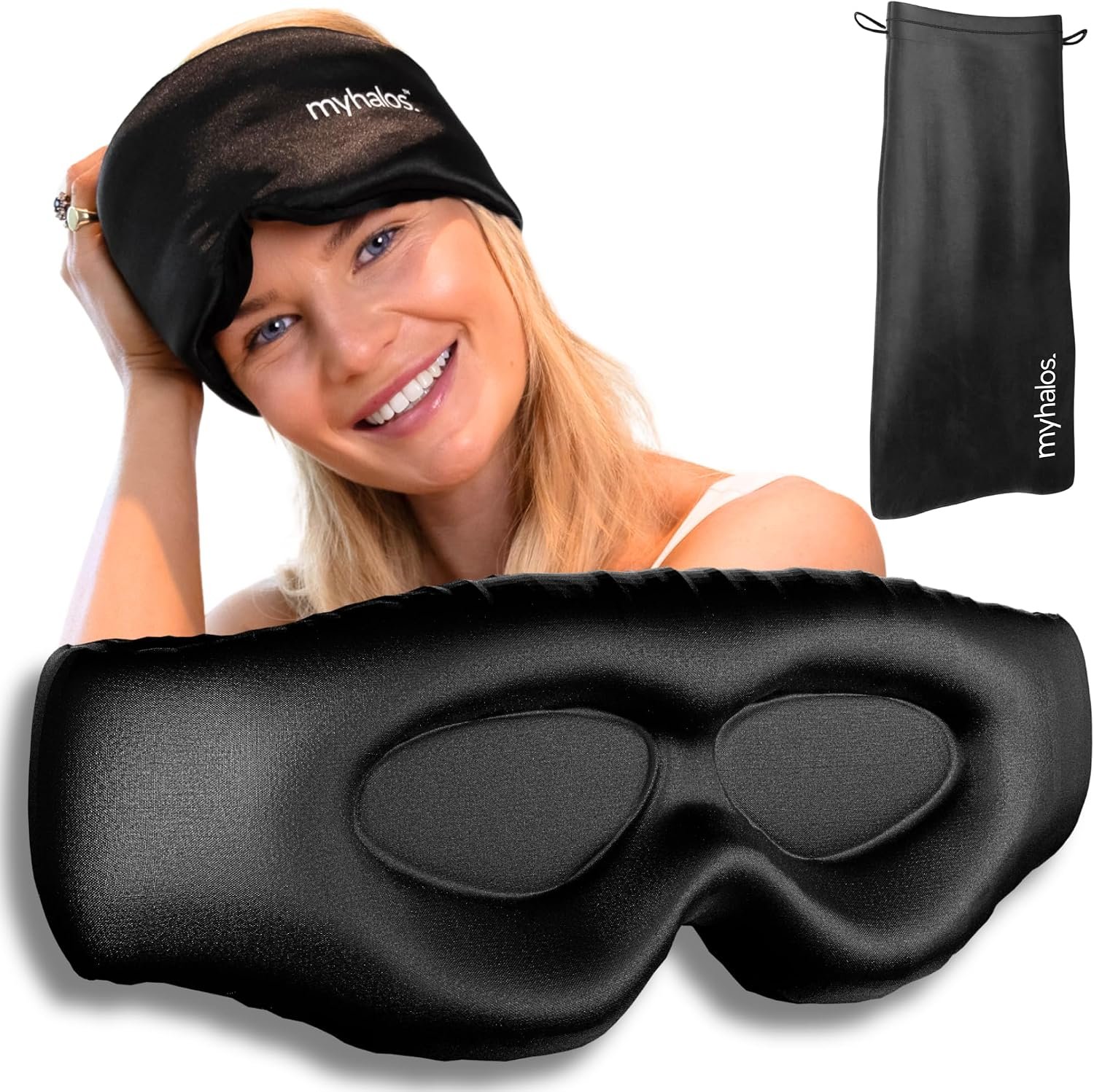 MyHalos 3D Mulberry Silk Sleep Mask, Blackout Eye Mask for Women & Men