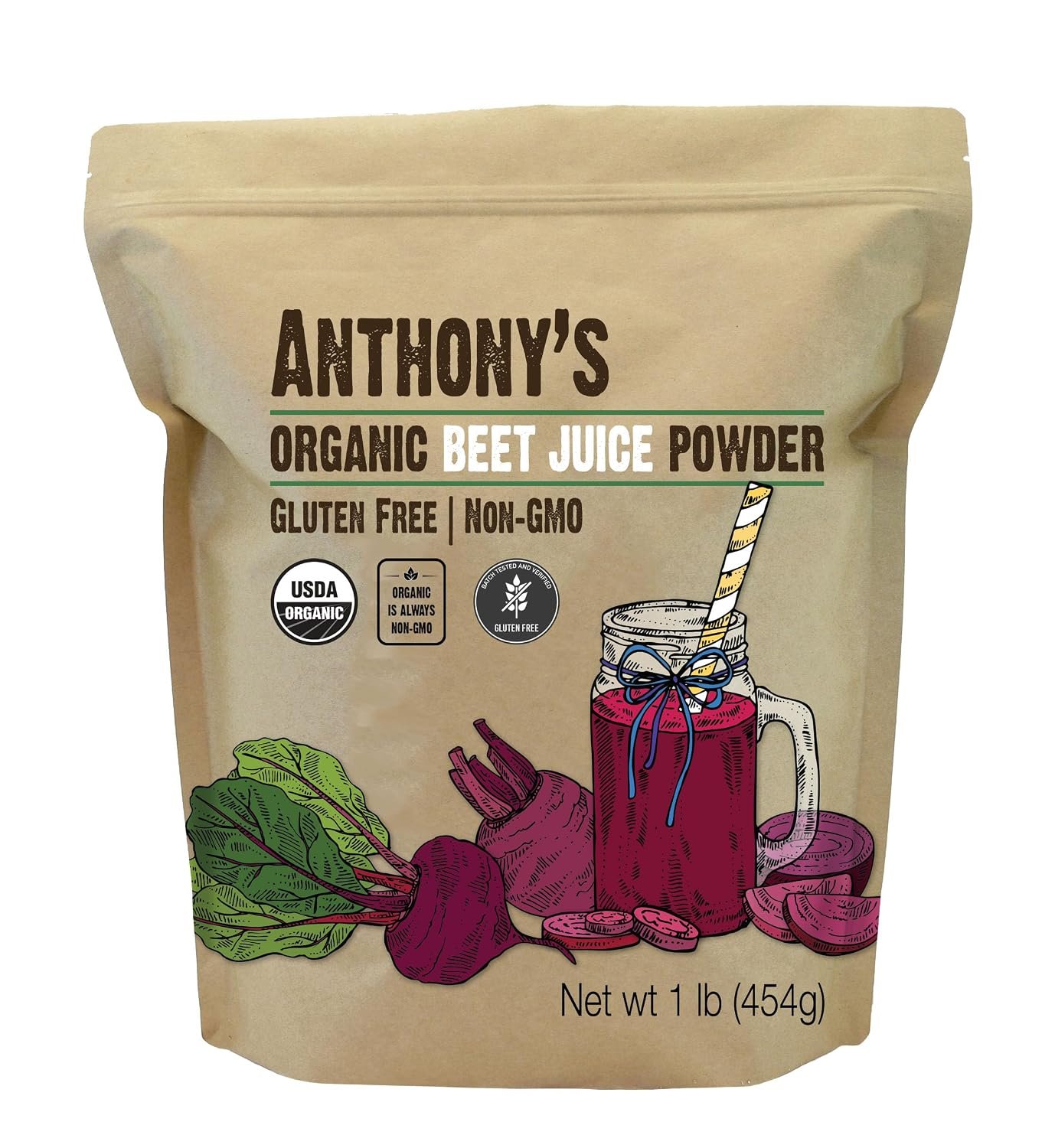Anthony’s Organic Beet Root Juice Powder, 1 lb, Gluten Free, Non GMO, Vegan Friendly