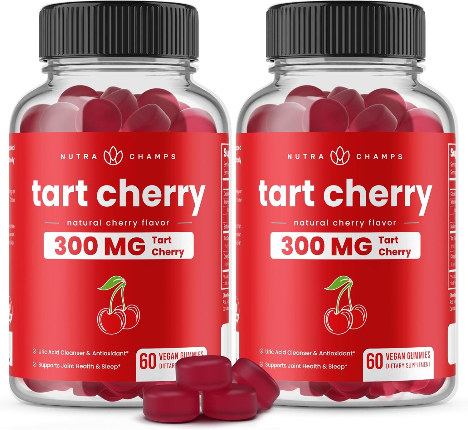 NutraChamps Tart Cherry Gummies with Celery Seed – Potent 10:1 Tart Cherry Extract – Vegan Gummies – 120 Count – Third Party Lab Tested, Vegan, Non-GMO