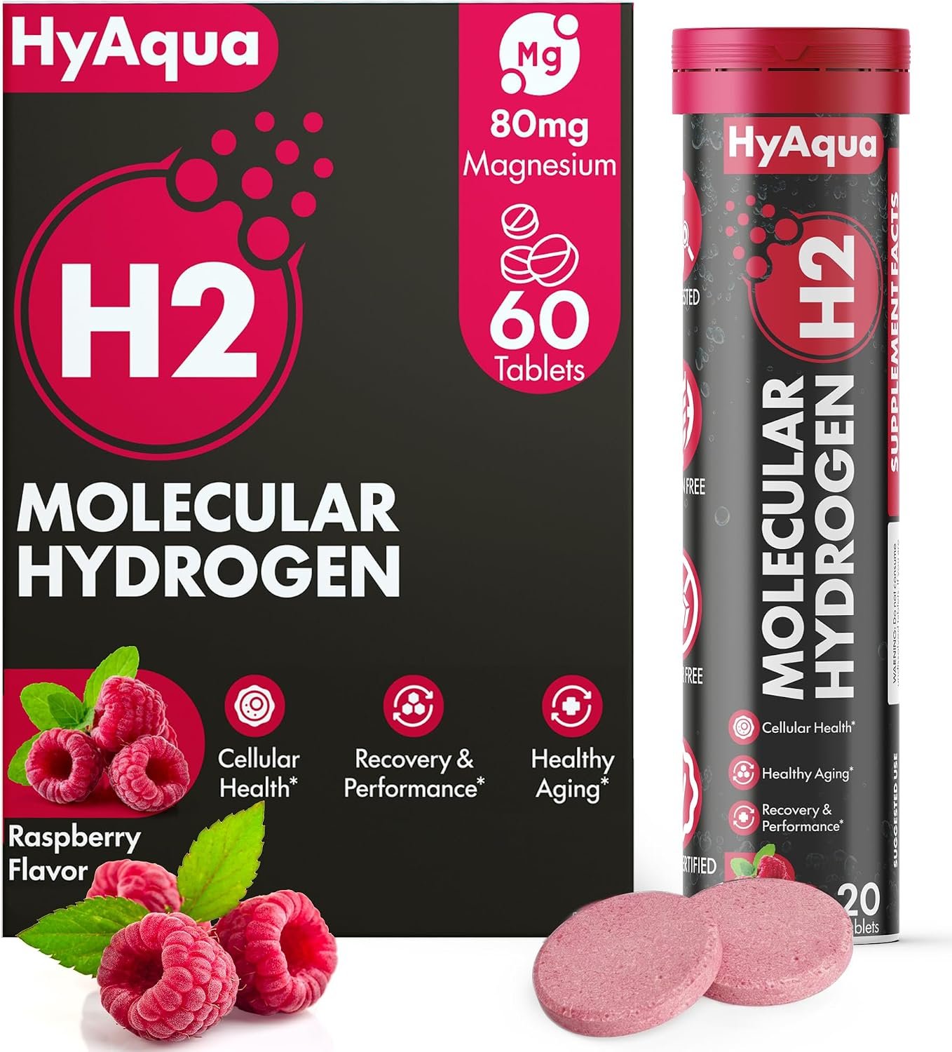 Molecular Hydrogen Water Tablets 80mg – 12 PPM Hydrogen Tablets for Drinking Water – Rich in Antioxidant, Supports Cellular Health, Recovery & Cognitive Function – 60 Count