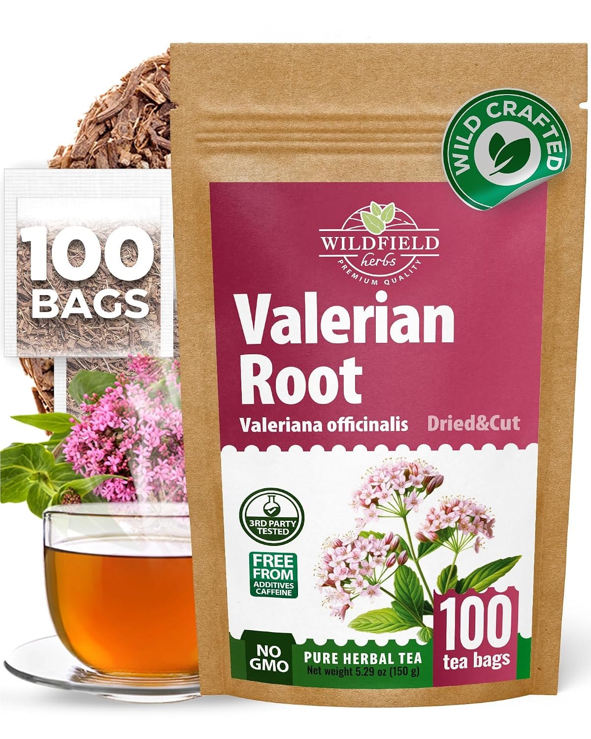 100 Bags Valerian Root Tea (Valeriana officinalis) – 100 Count 1.5g Te De Valeriana Herb