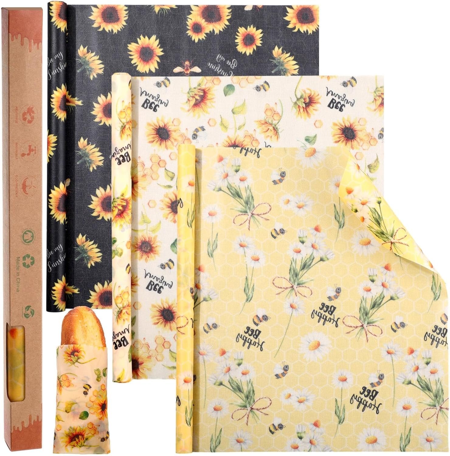 3 Pcs Beeswax Wraps for Food Roll 13 x 40 Inch Reusable Food Wrap