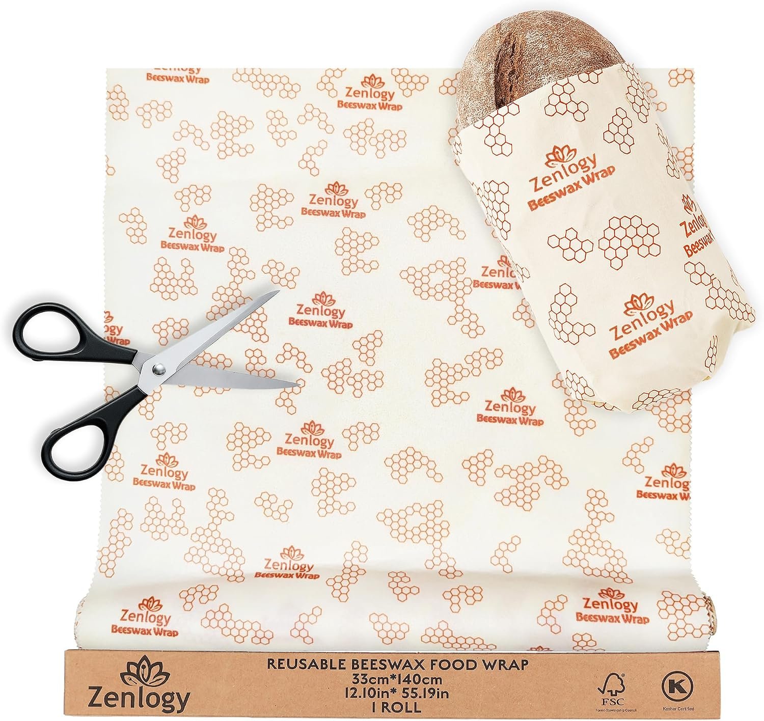 Zenlogy Beeswax Food Wrap Roll, 13 x 55 Inches, Organic Cotton, Reusable