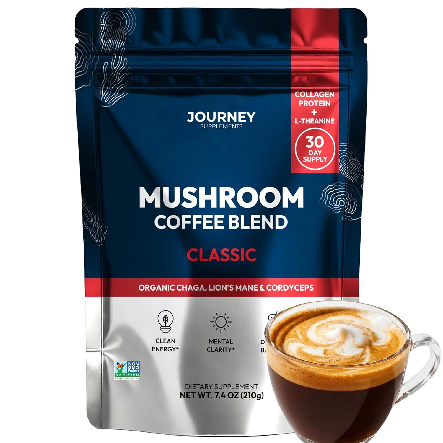 Journey Mushroom Coffee with Collagen & Adaptogens, Classic, 30 Servings