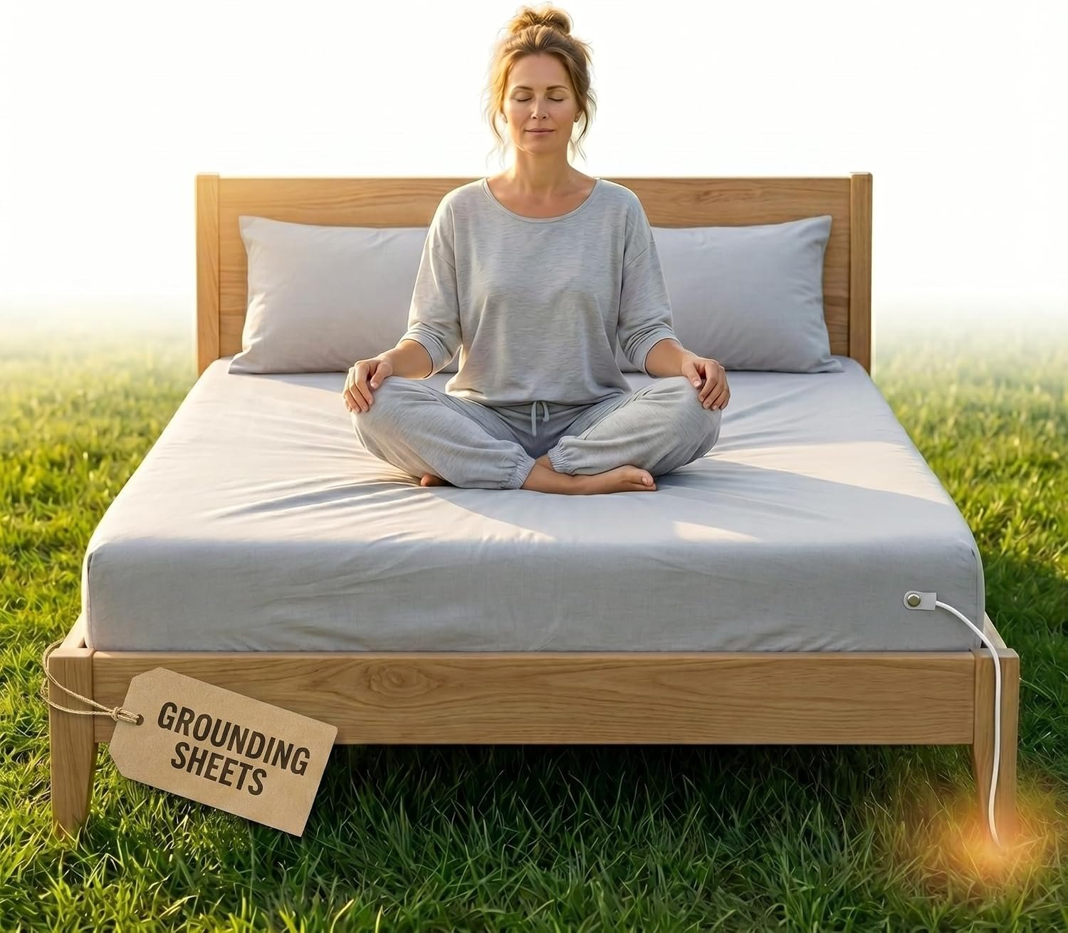 GAYA Grounding Bed Sheets Queen, Fitted, Silver Threaded, Deep Pockets