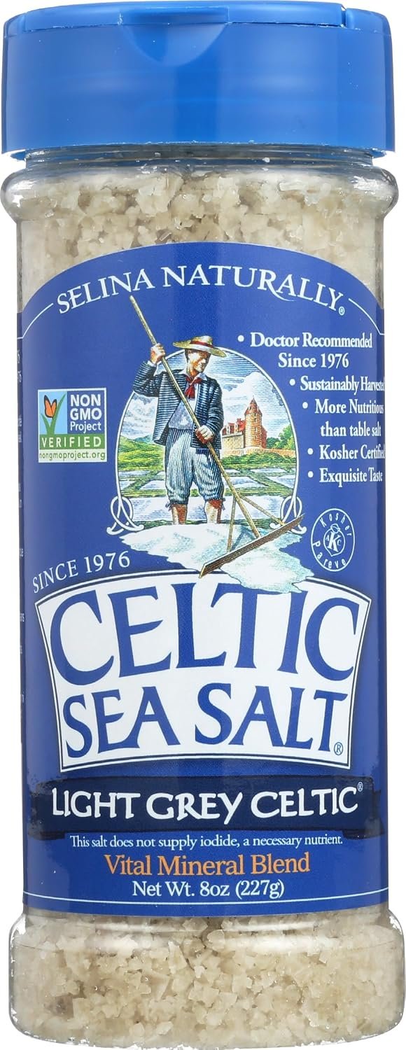 Light Grey Celtic Sea Salt Shaker – Easy to Use, Large Refillable, Reusable Glass Shaker with Additive-Free, Delicious, Gluten-Free, Non-GMO Verified, Kosher and Paleo-Friendly, 8 Ounces