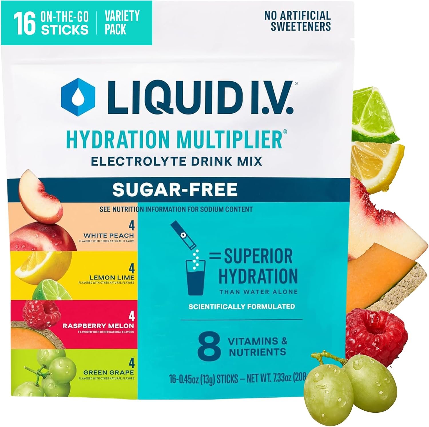 Liquid I.V. Sugar Free Electrolyte Packets, Classic Variety Pack, 16 Count