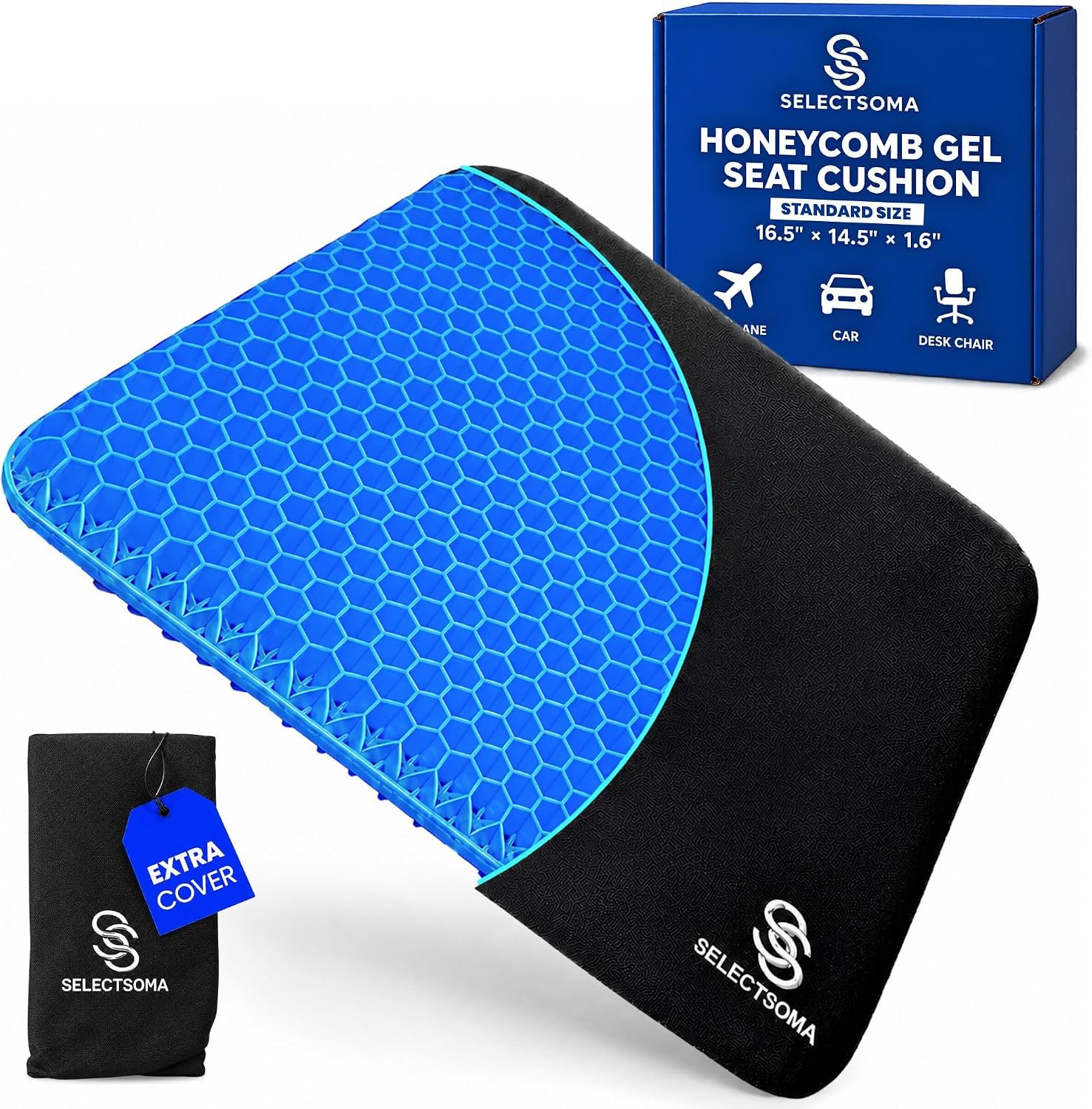 Gel Seat Cushion for Long Sitting, Pressure Relief for Tailbone and Back