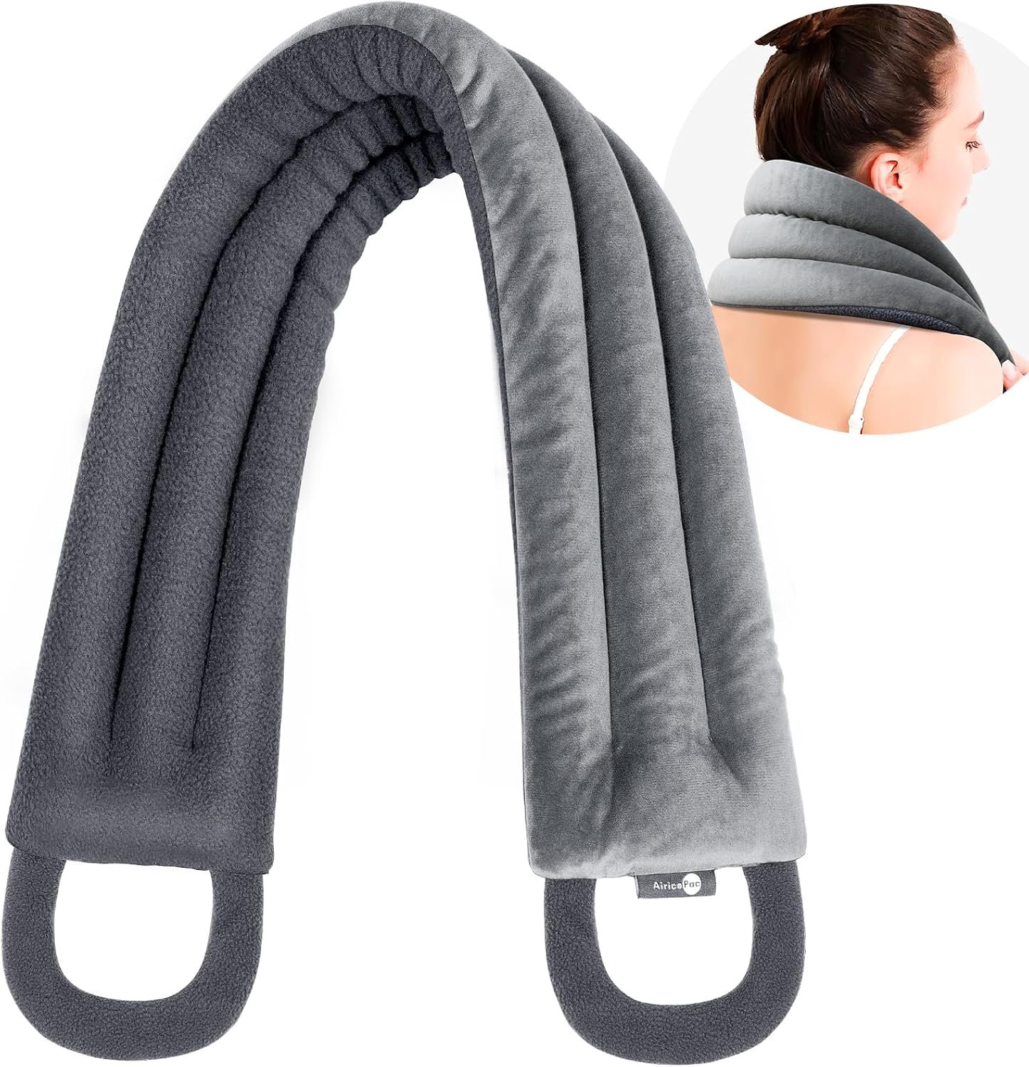 AiricePac Microwave Heating pad for Neck and Shoulders Back 33 * 5″ microwavable Moist Heat Pack Warm hot Compress Neck wrap Weighted Rice Bean Bag Reusable Herbal Nature Calming Portable Grey