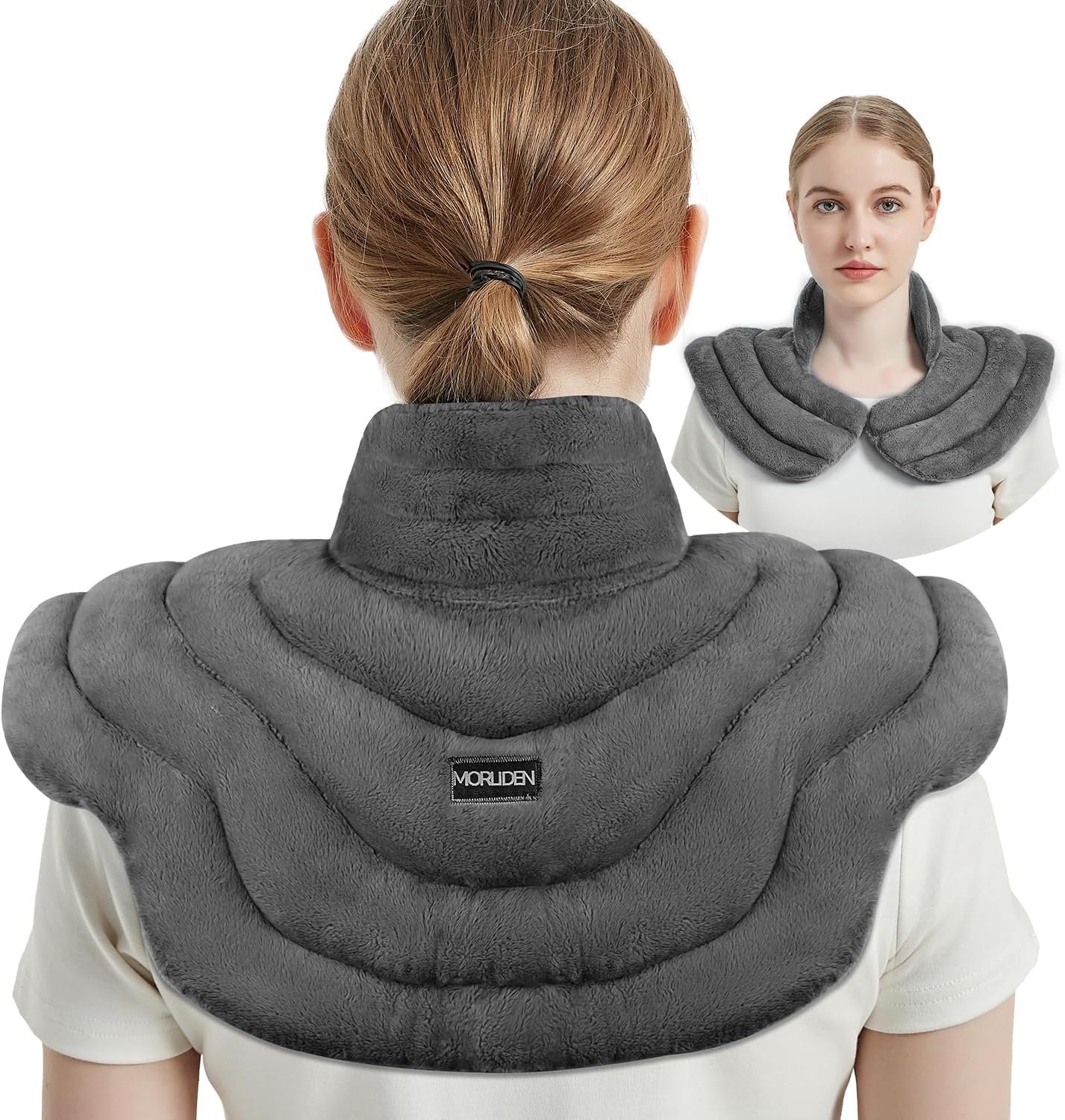 MORLIDEN Neck Heating Pad Microwavable for Shoulders, Warmer Wrap Microwave Heating Pad for Neck and Shoulders for Pain Relief (Gray)